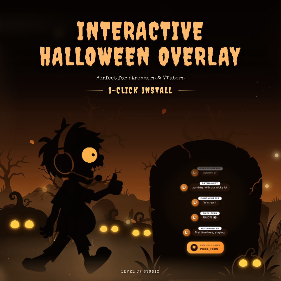 Interactive Halloween Stream Overlay — graveyard scene with zombies reacting to Twitch chat