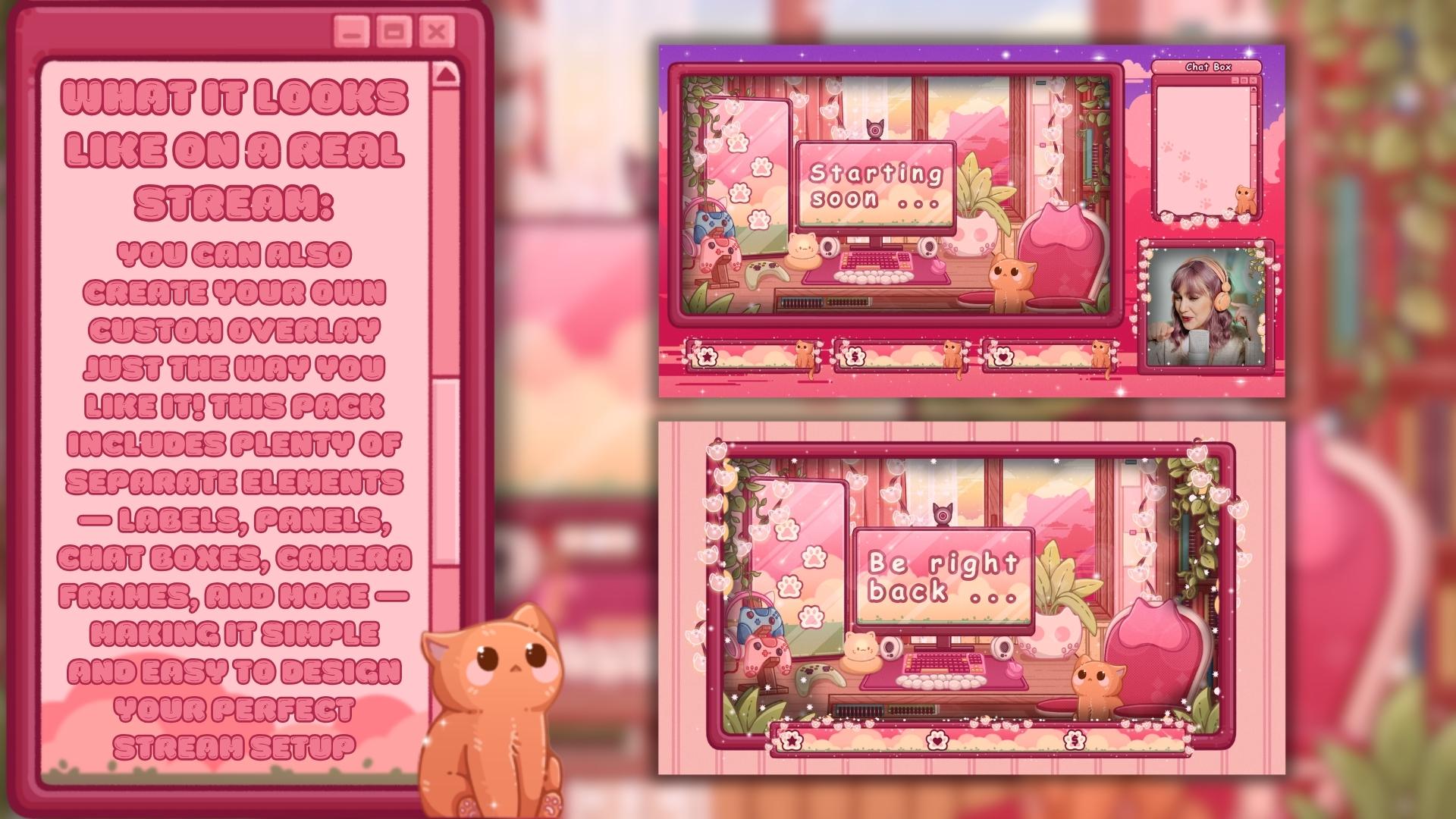 Animated Stream Overlay Boost Pack - Cozy Pink Lofi Theme