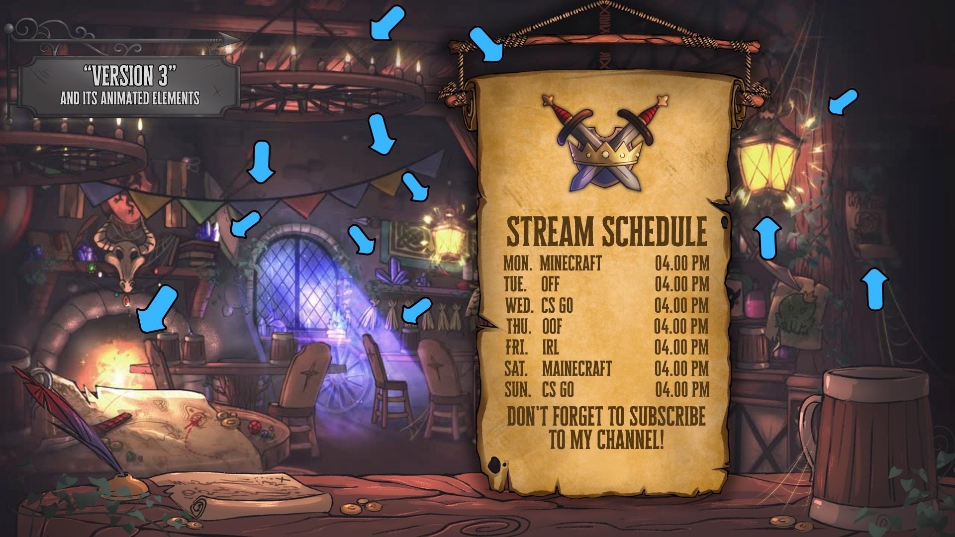 Animated Stream Schedule in Fantasy Tavern Theme, Customizable Templates
