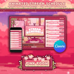 Animated Stream Schedule in Pink Lofi Theme, Customizable Templates
