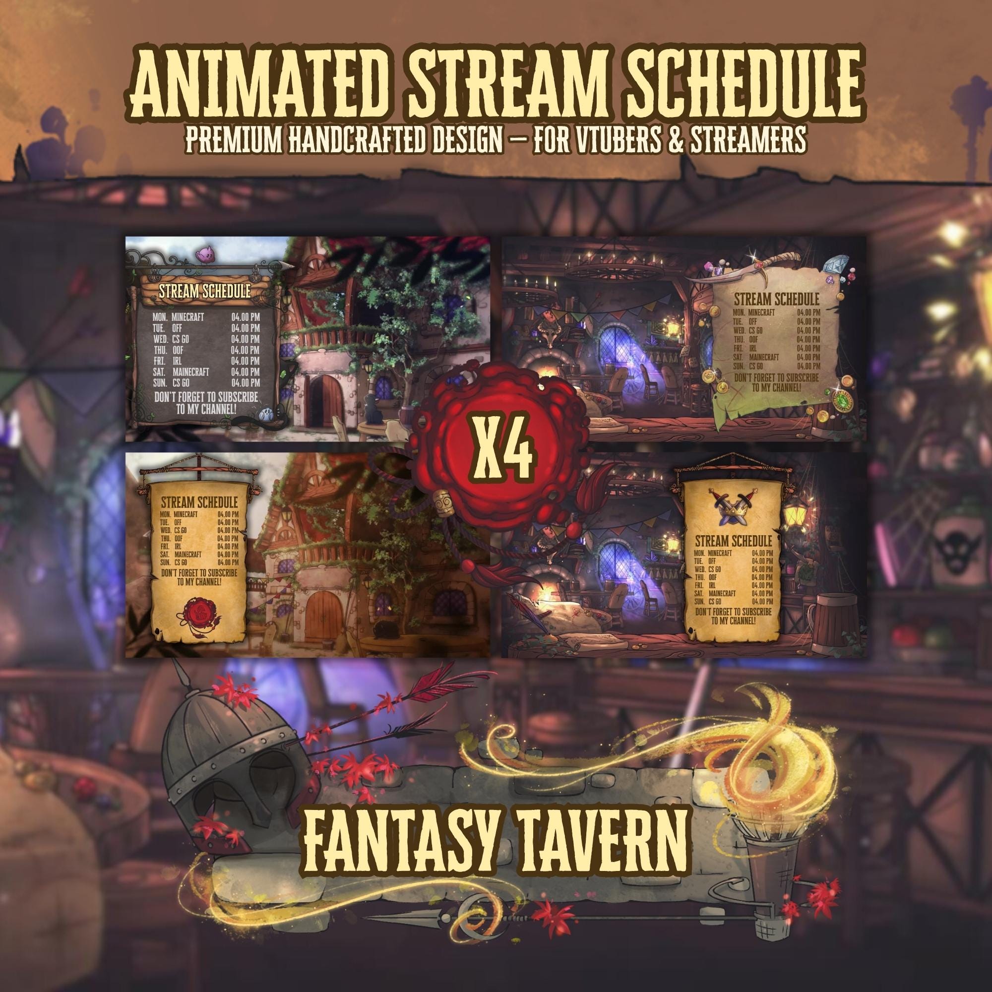 Animated Stream Schedule in Fantasy Tavern Theme, Customizable Templates