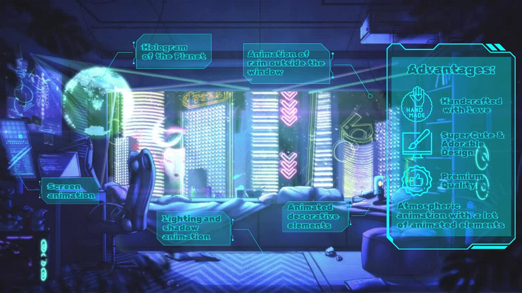 Animated background - CyberPunk Room | For VTubers & Streamers