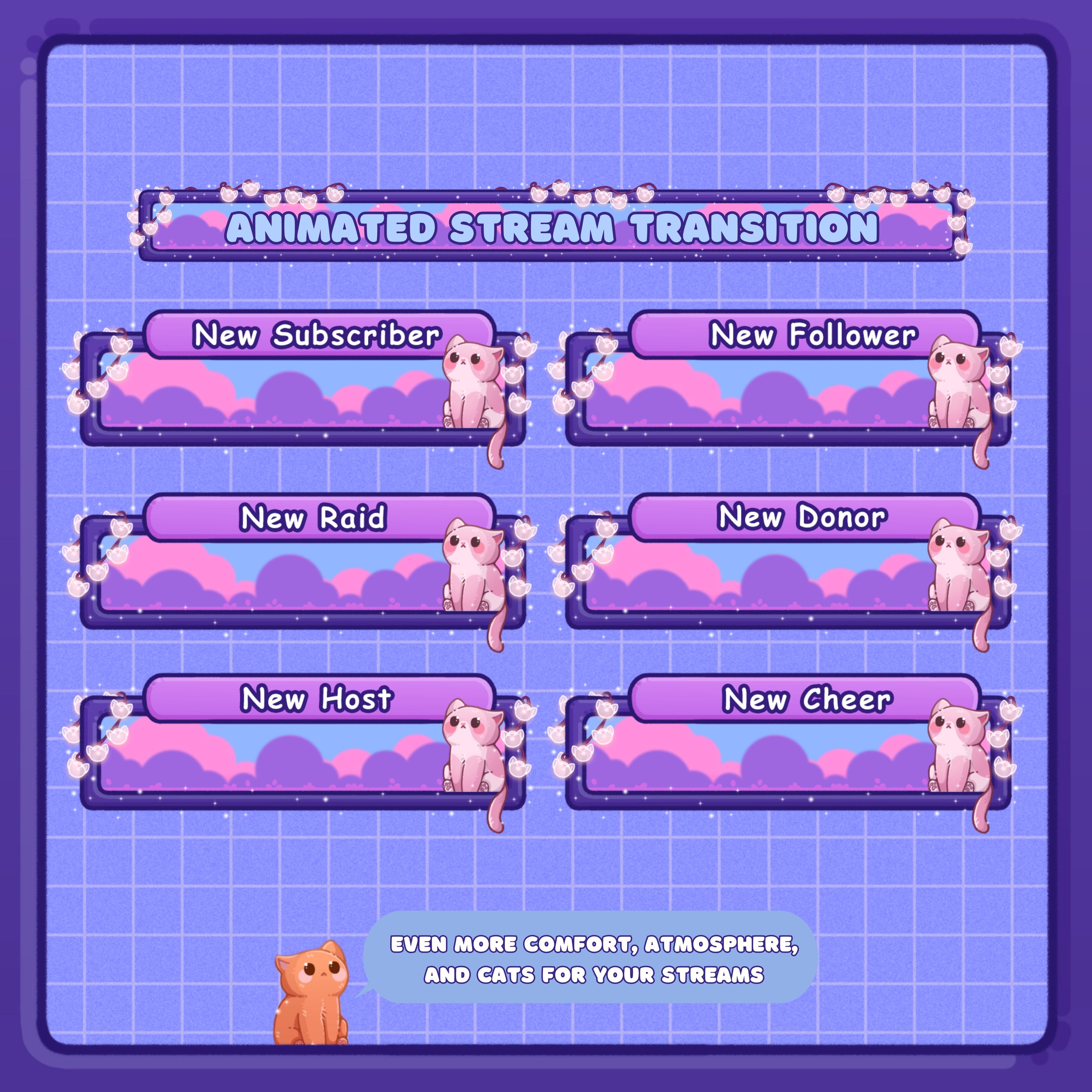 Animated Stream Alerts Pack in Purple Lofi Theme