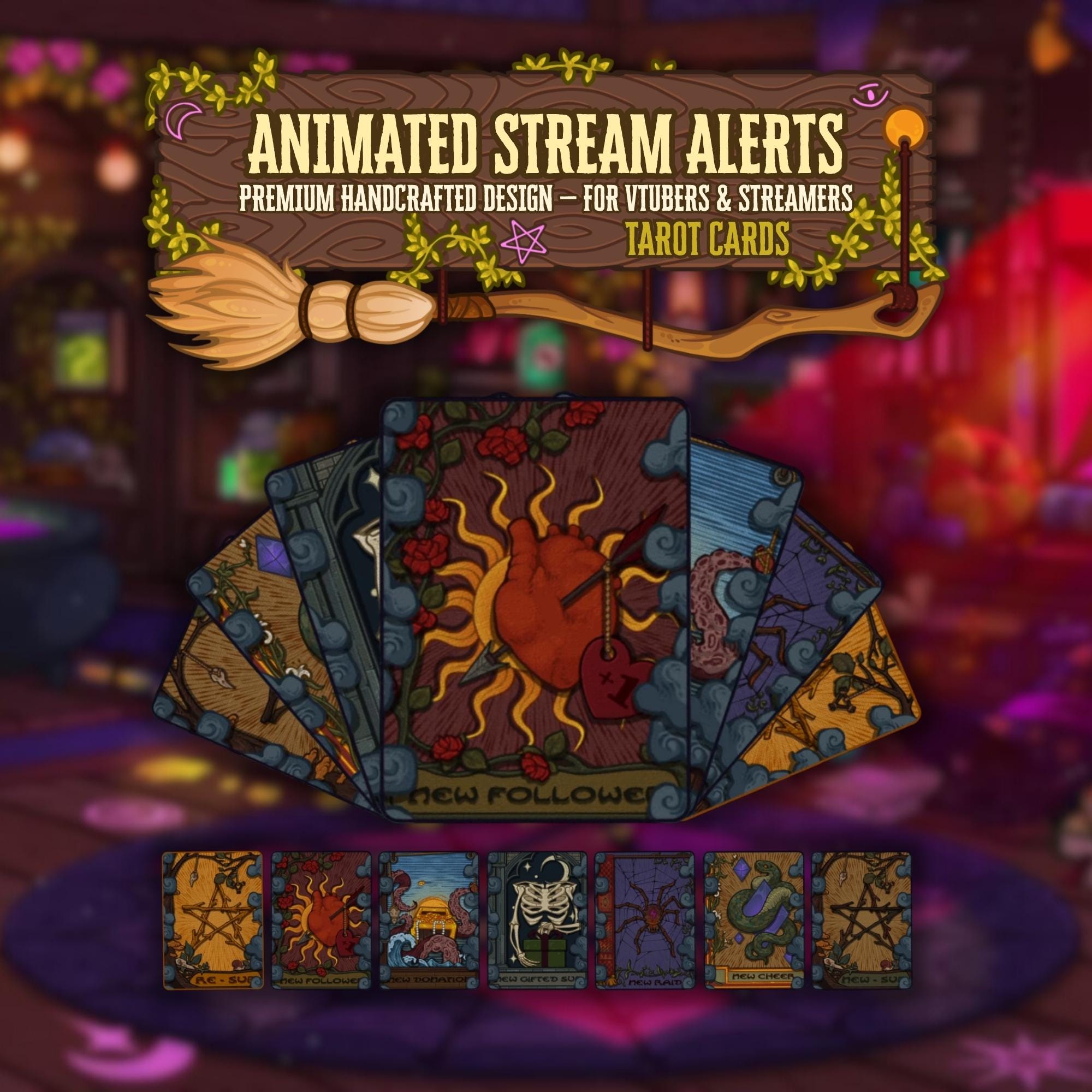 Animated Stream Alerts Pack in Magical Tarot Cards