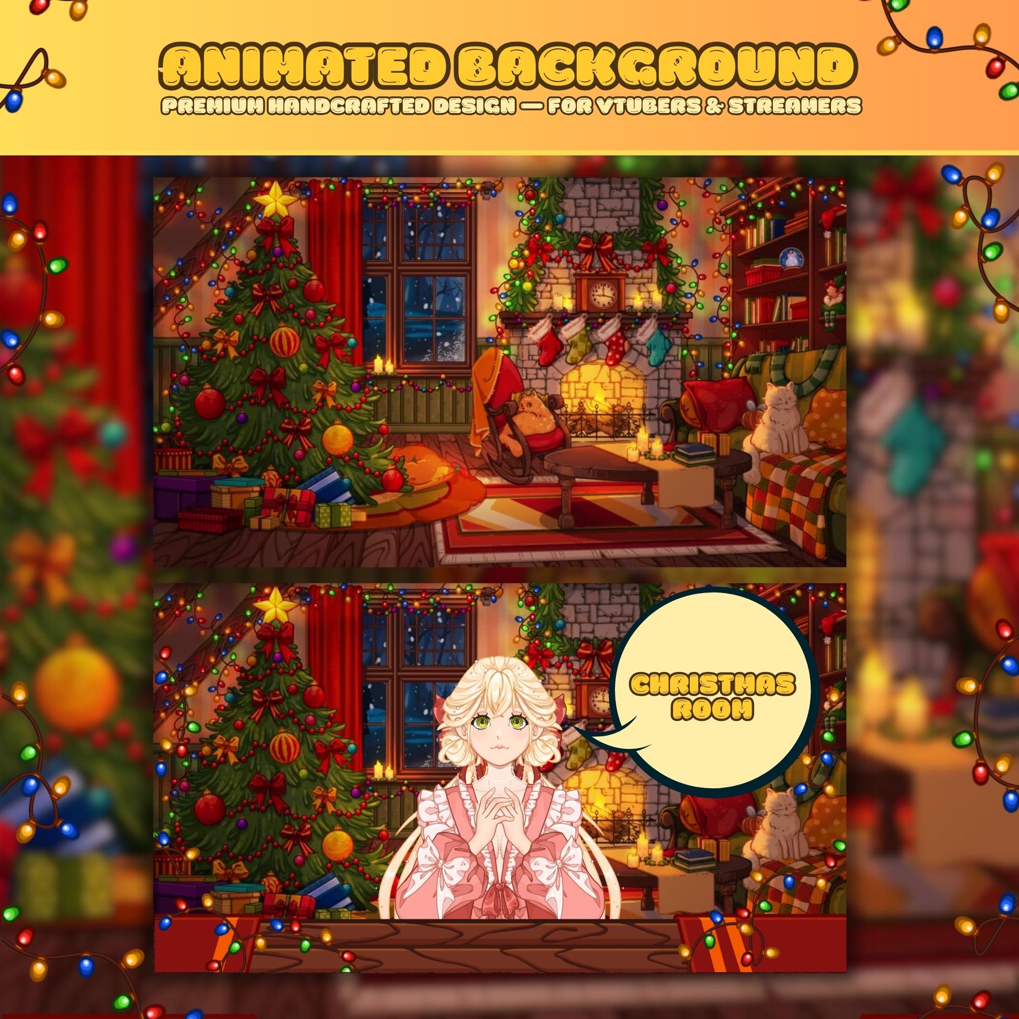 Animated background - Cozy Christmas Room | For VTubers & Streamers
