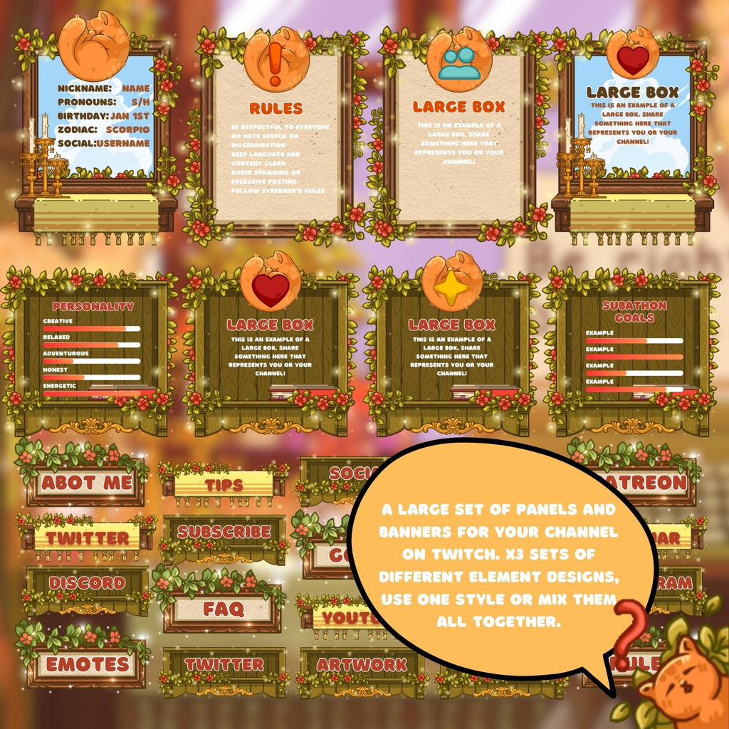 Twitch Panels & Banner Pack: Cozy Cats Style for Streamers & VTubers