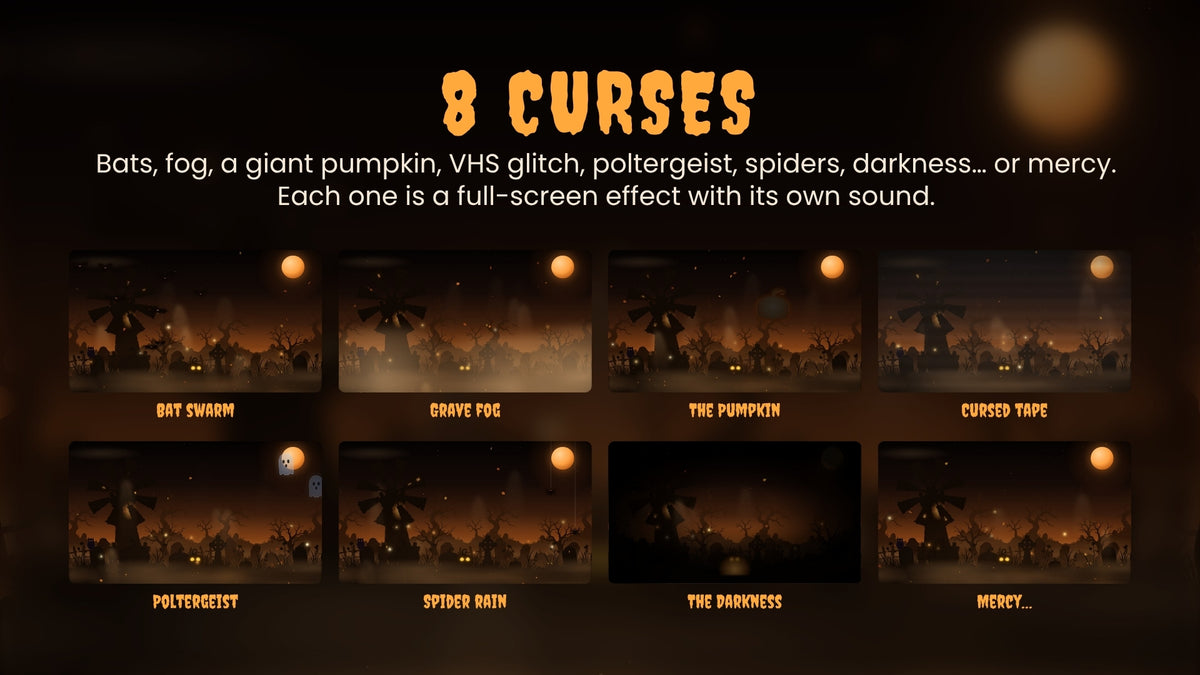 Interactive Halloween Stream Overlay — Zombies React to Chat, Curse Wheel, 4 Screens & Webcam Frame