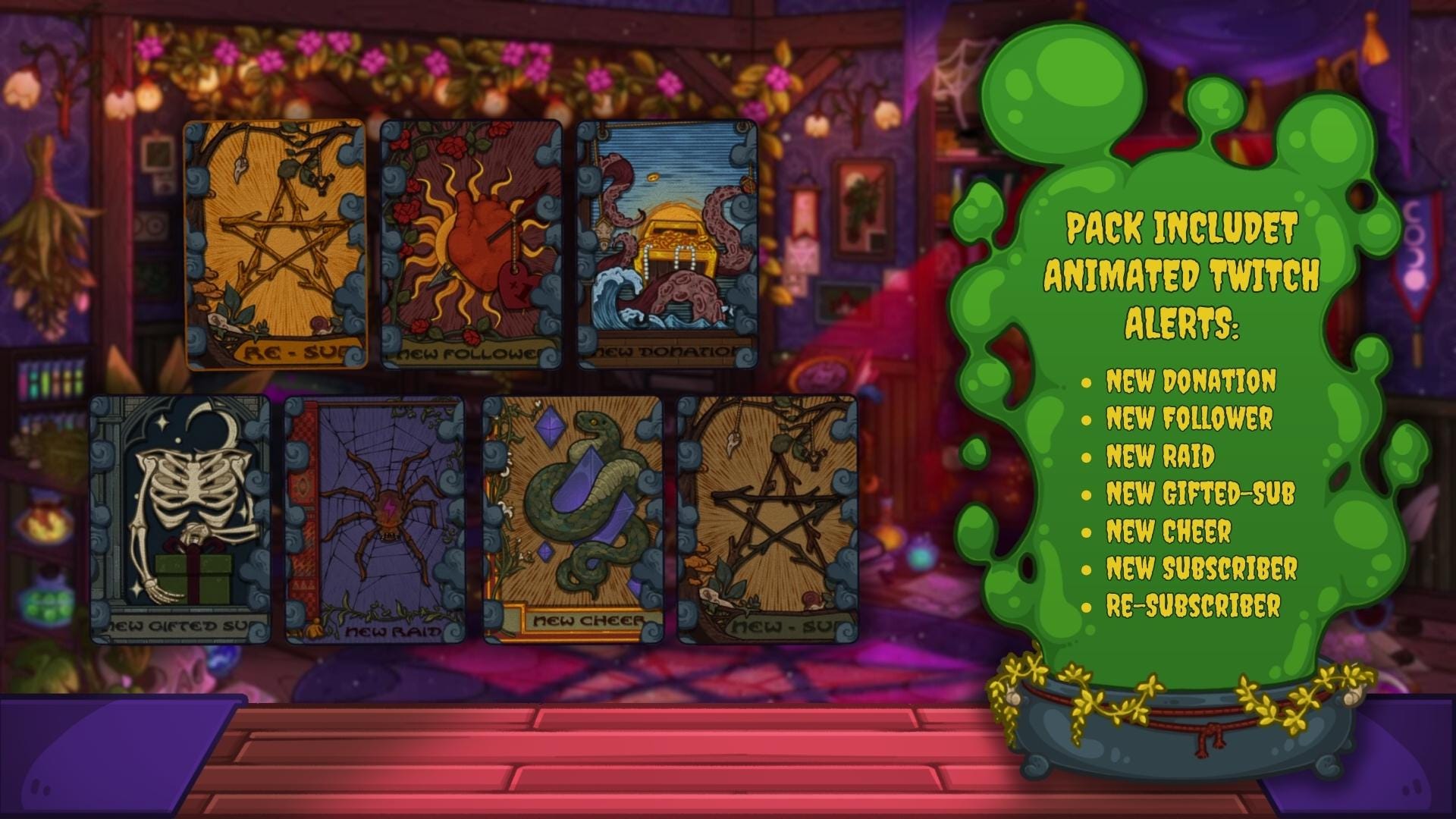 Animated Stream Overlay Boost Pack - Halloween Cozy Witch