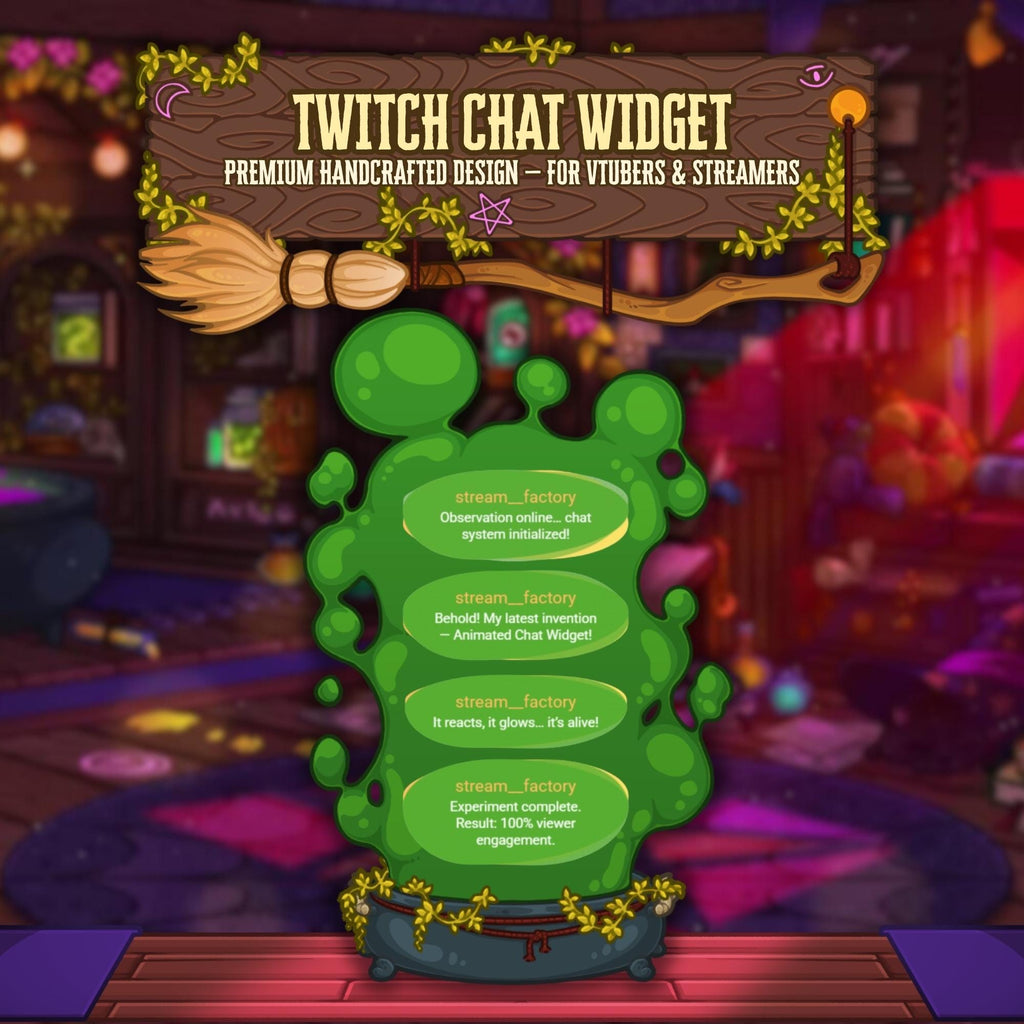 Animated Halloween Chat Widget – Witch’s Cauldron & Potion Bubbles