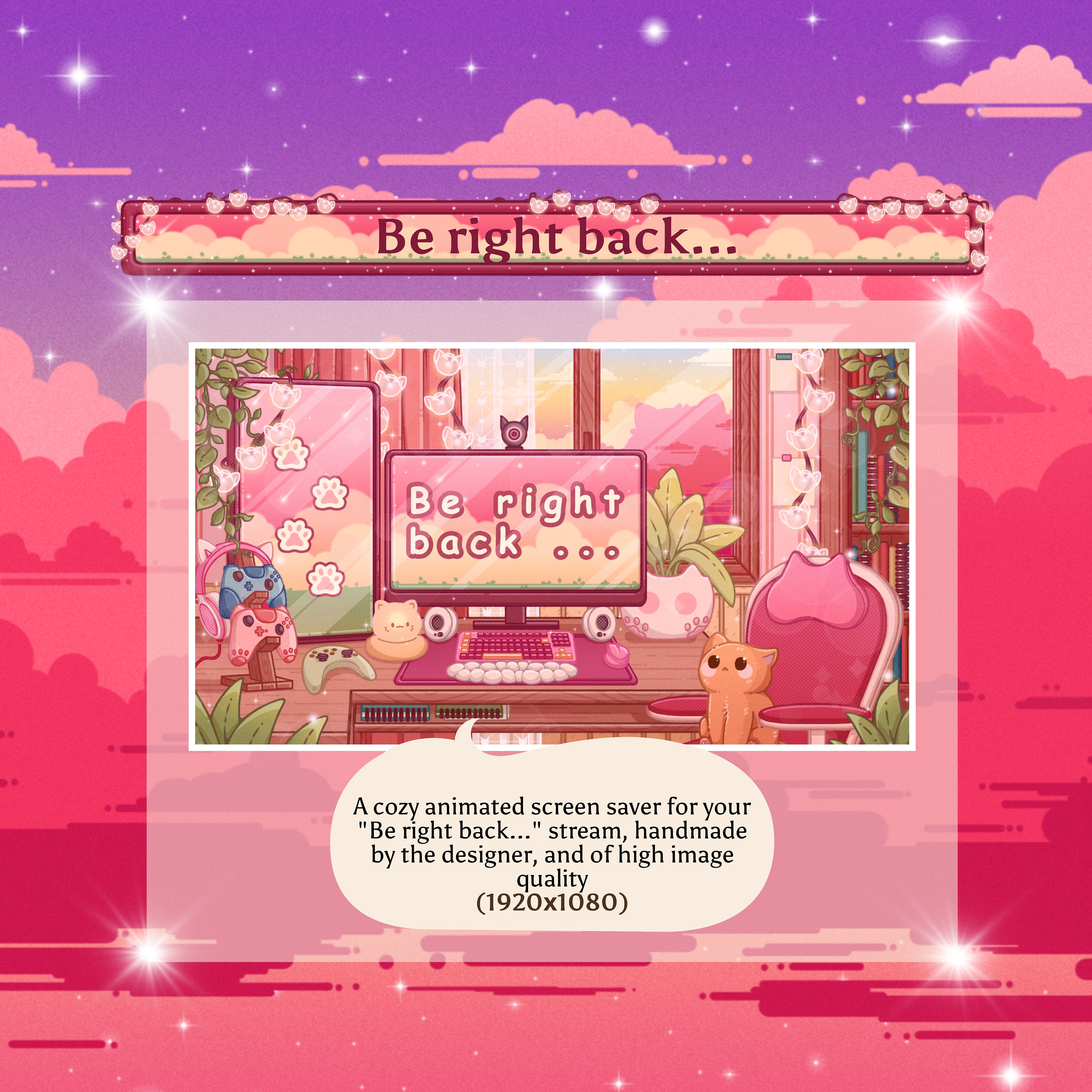 Animated Stream Screens in Cozy Pink Lofi Theme