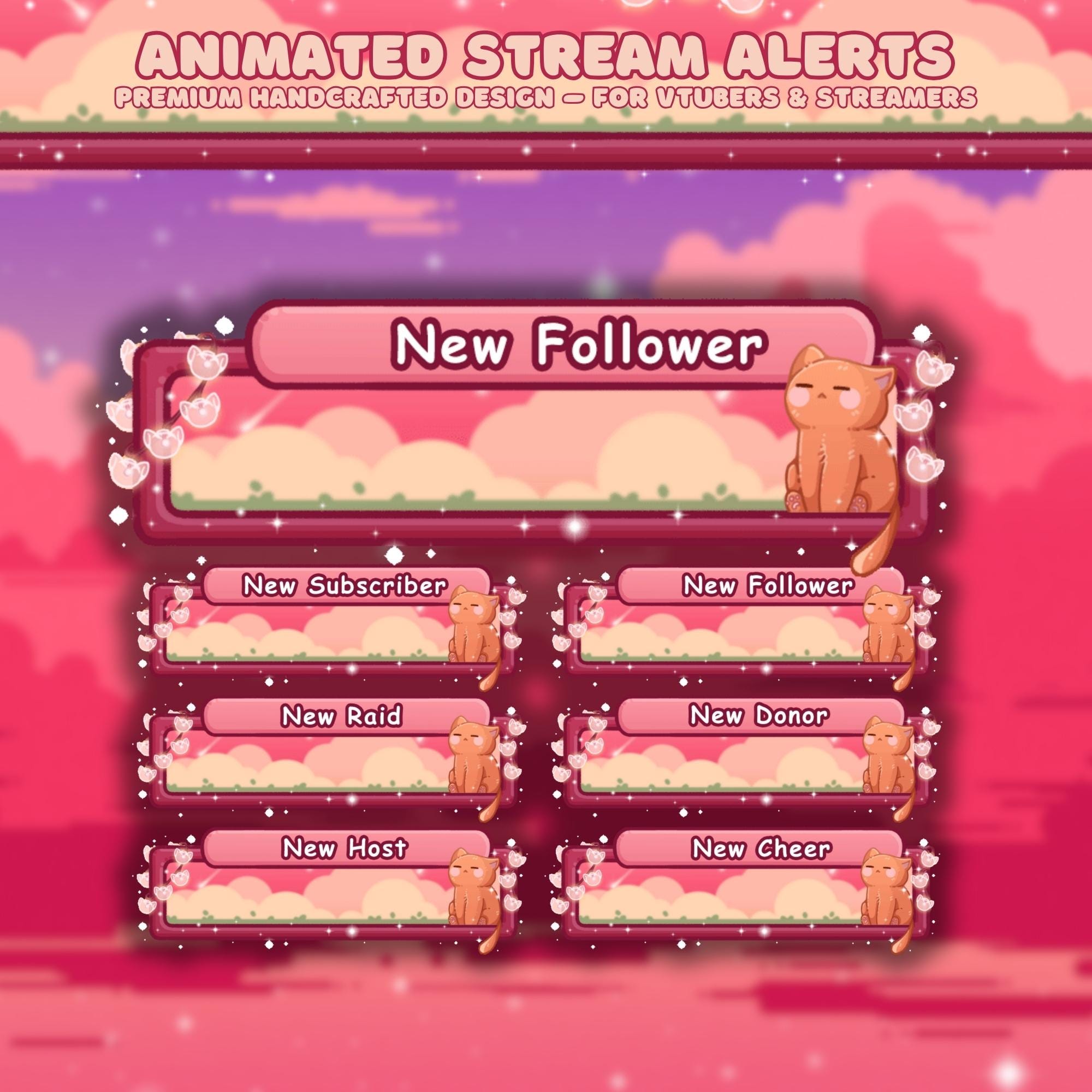 Animated Stream Alerts Pack in Pink Lofi Theme