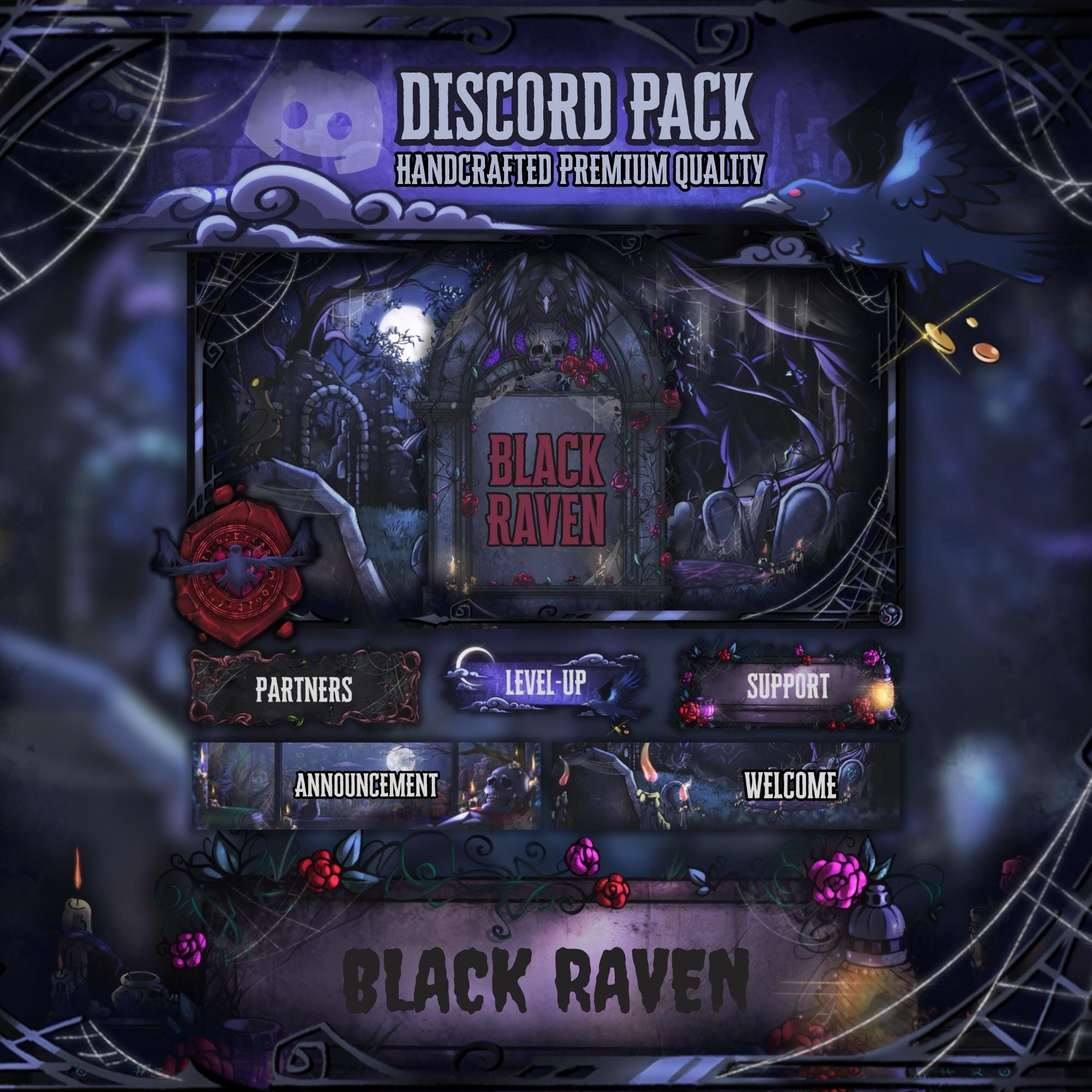Discord Pack in Dark Gothic Theme: Icons, Banners, Dividers