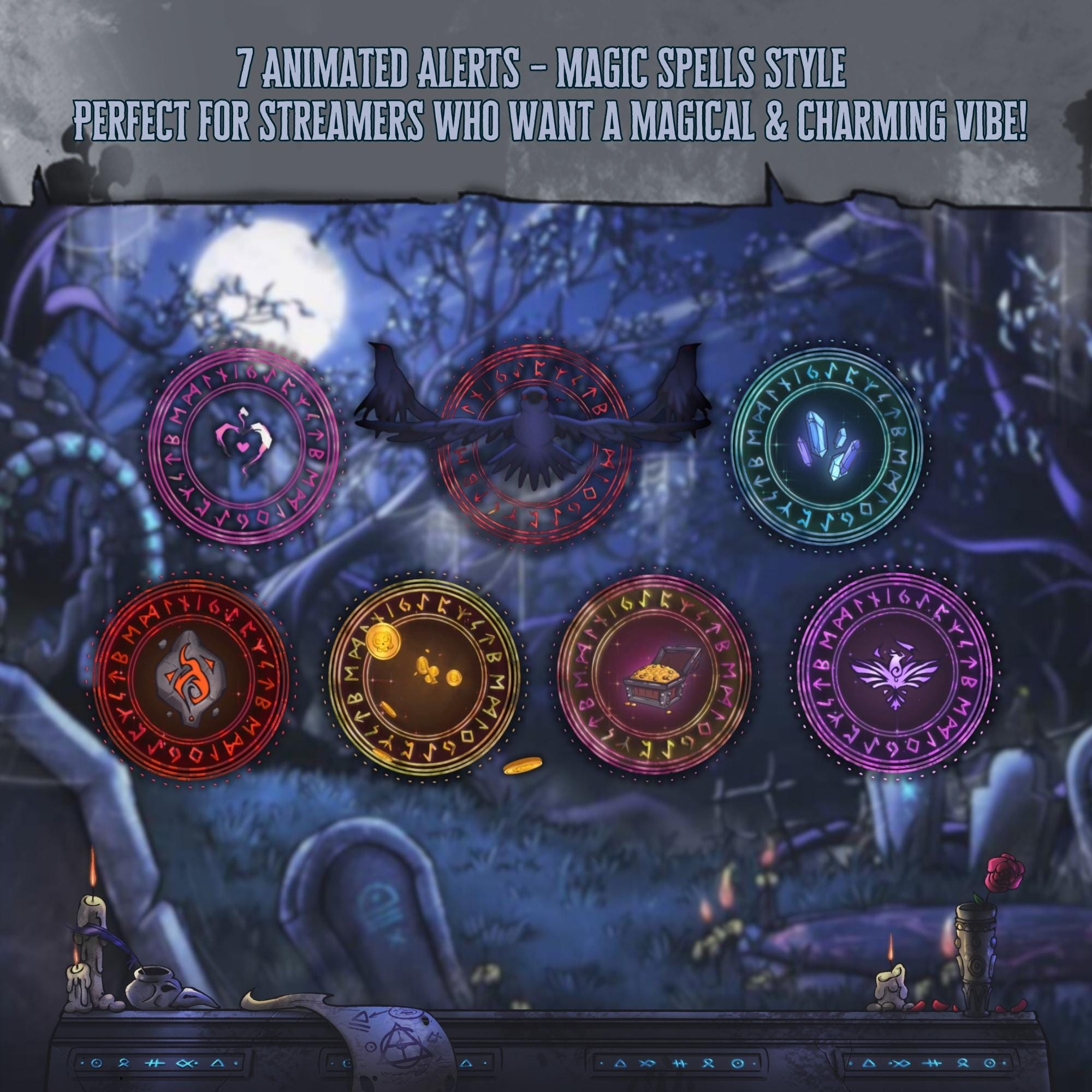 Magic Spells Stream Alerts – Dark Gothic Magical Twitch Alerts Pack