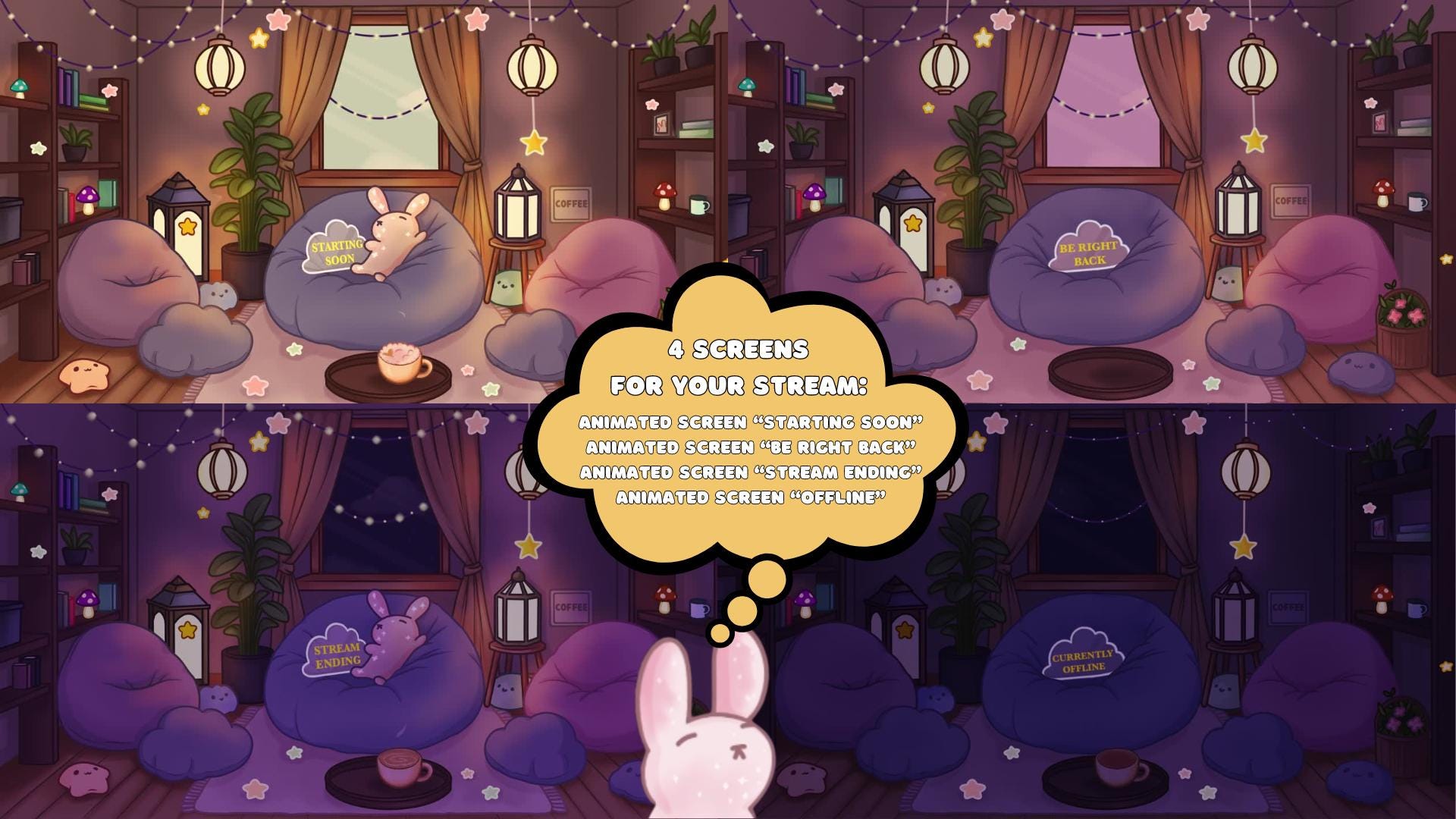 Animated Stream Screens Coffee Bunny Theme