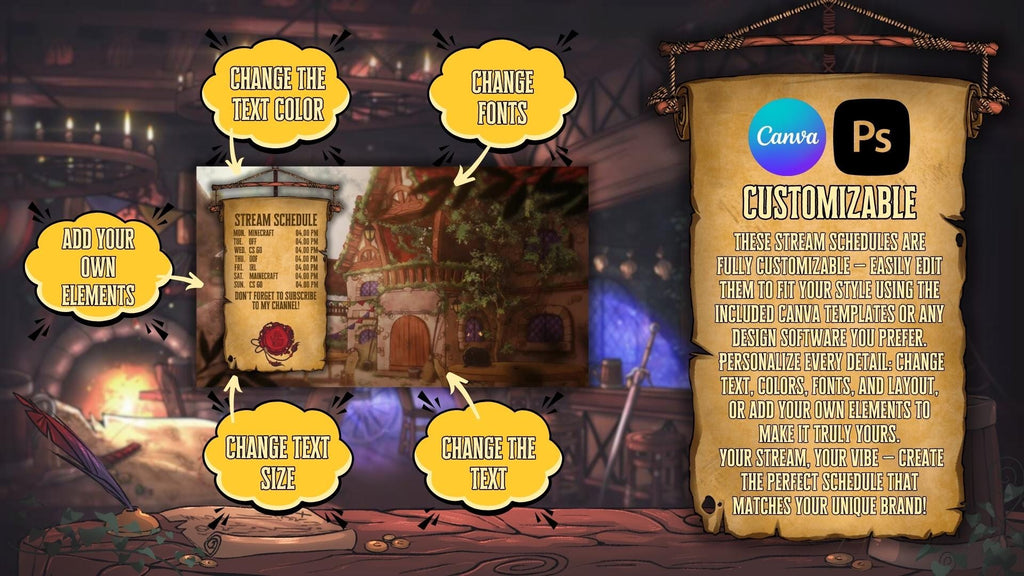 Animated Stream Schedule in Fantasy Tavern Theme, Customizable Templates
