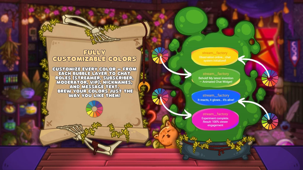 Animated Halloween Chat Widget – Witch’s Cauldron & Potion Bubbles