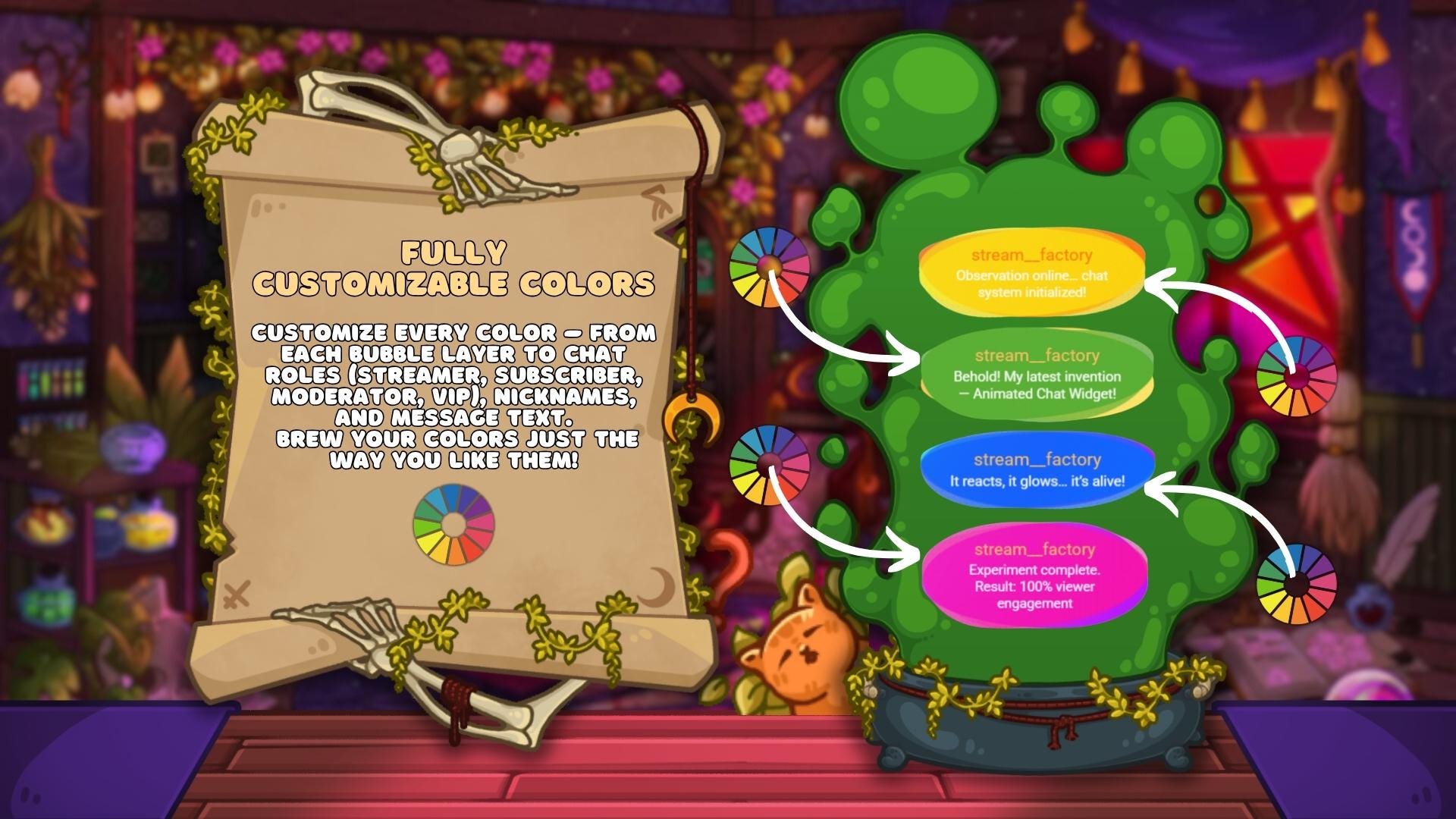 Animated Halloween Chat Widget – Witch’s Cauldron & Potion Bubbles