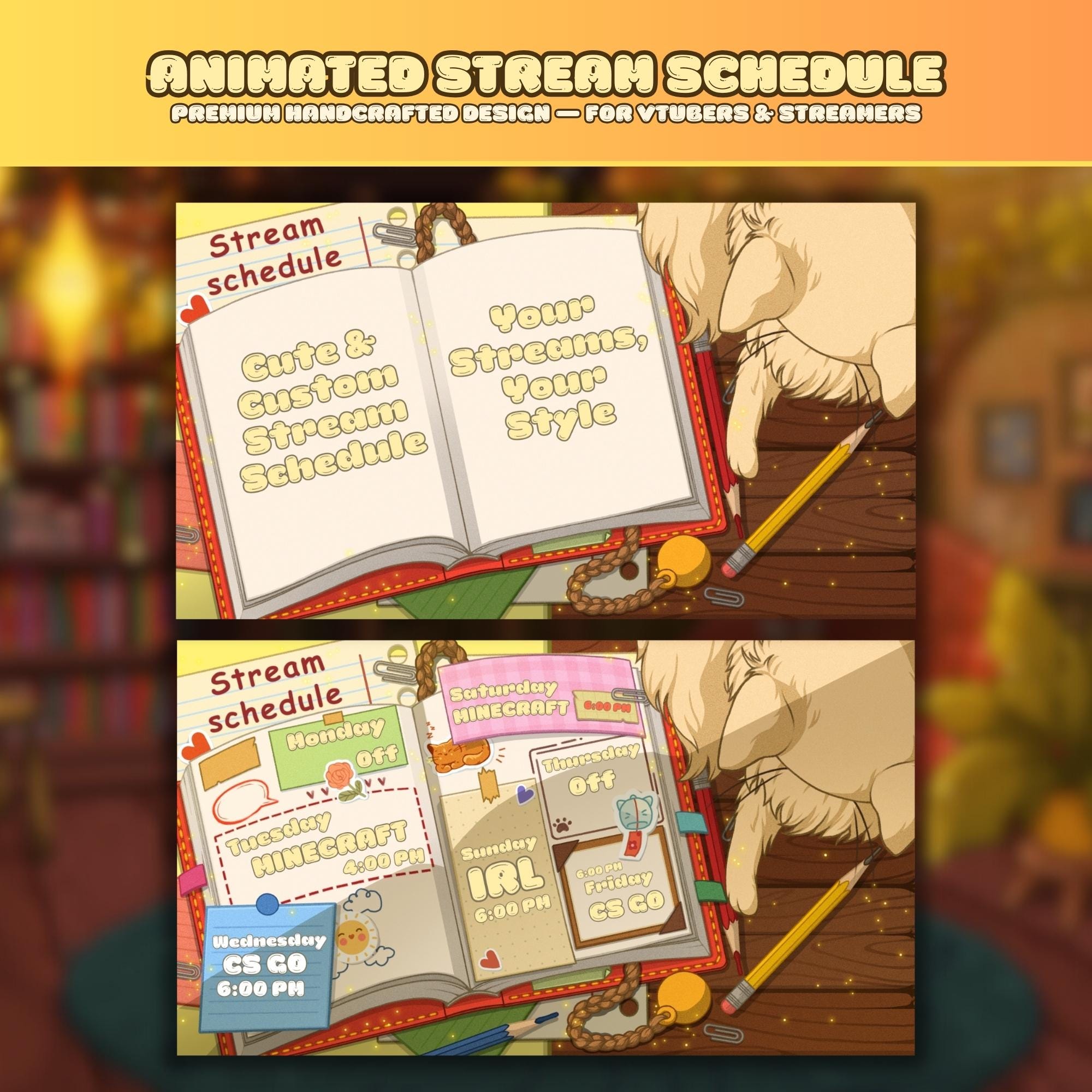 Animated Stream Schedule in Cozy Cats Theme, Customizable Templates