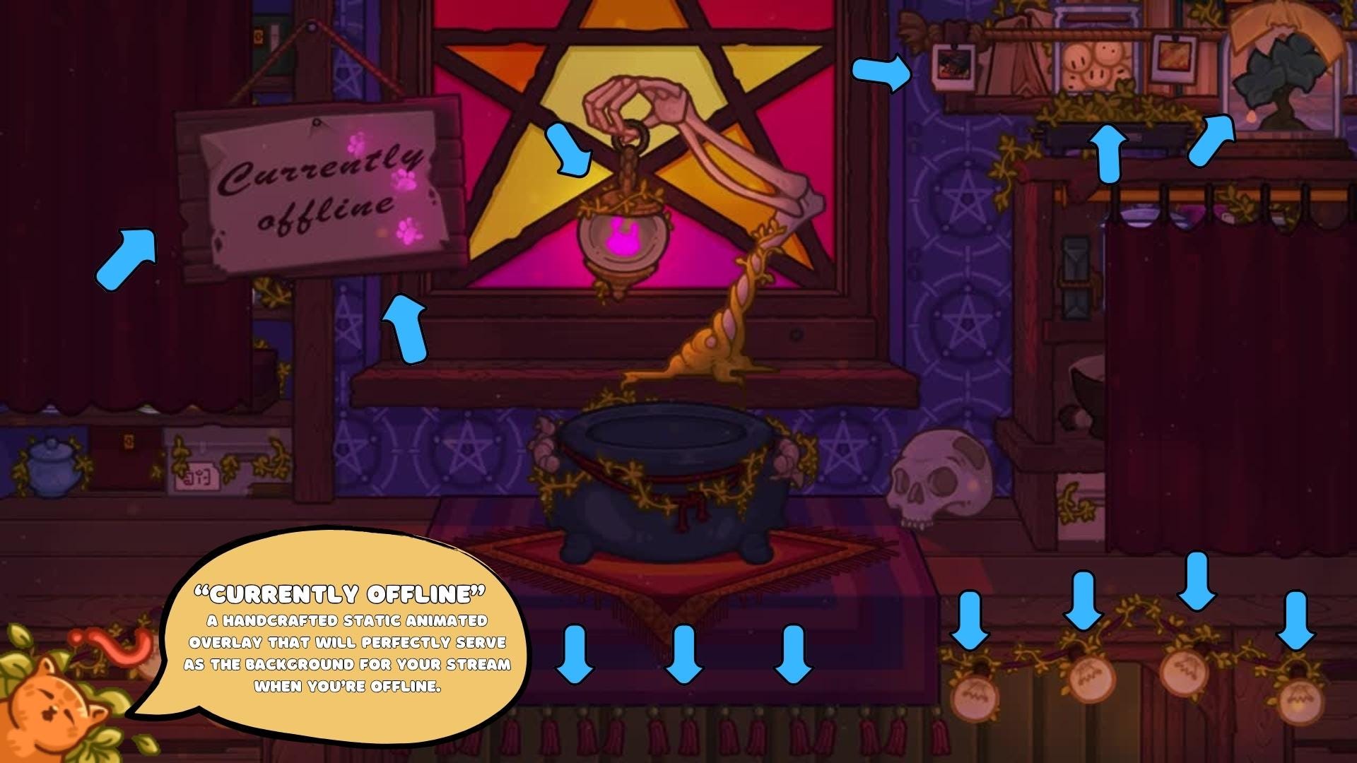 Animated Stream Screens in Cozy Witch Room Theme