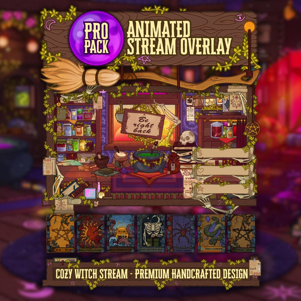 Animated Stream Overlay Boost Pack - Halloween Cozy Witch
