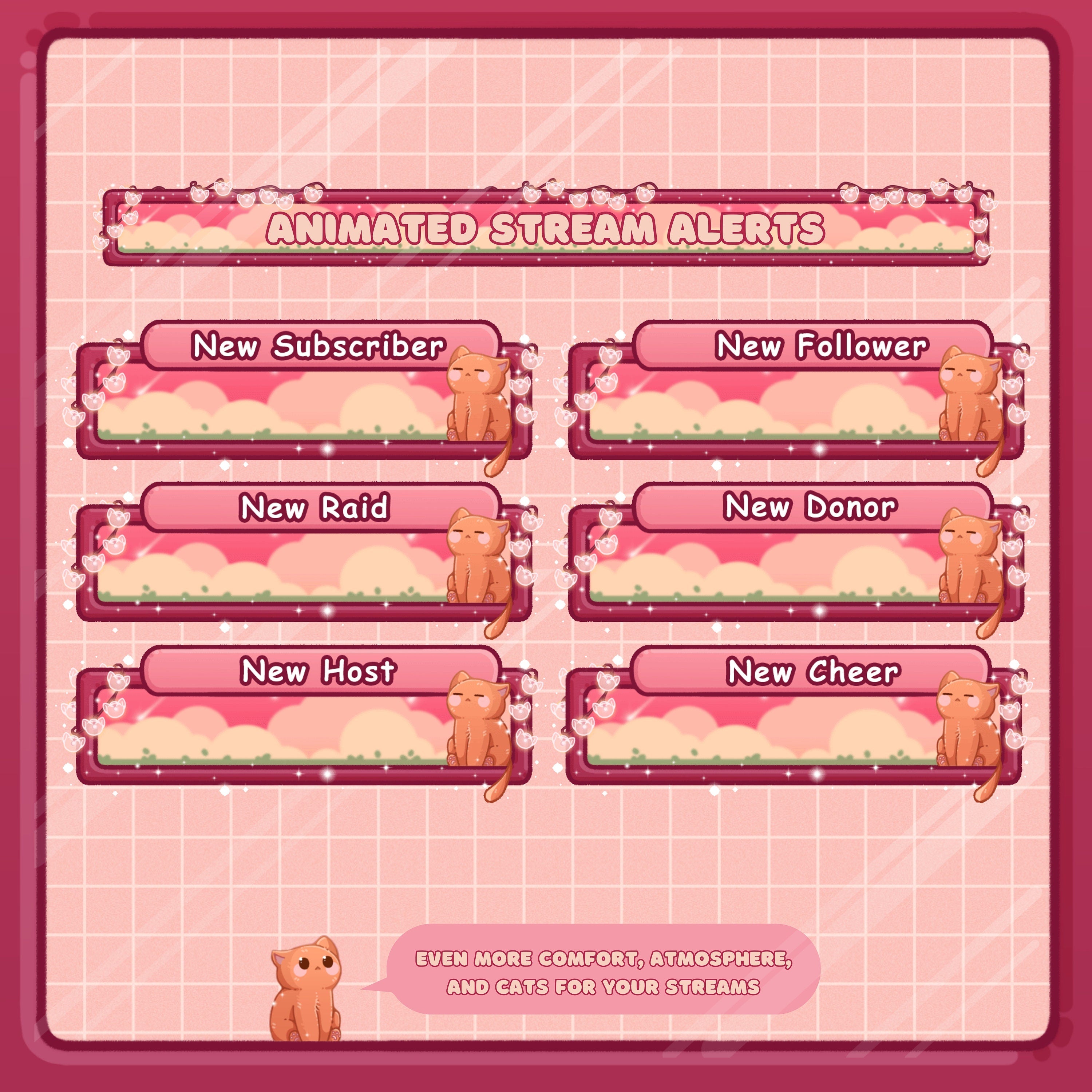 Animated Stream Alerts Pack in Pink Lofi Theme