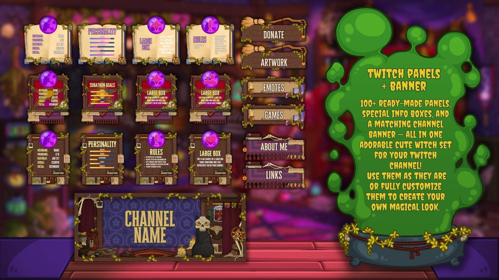 Animated Stream Overlay Boost Pack - Halloween Cozy Witch