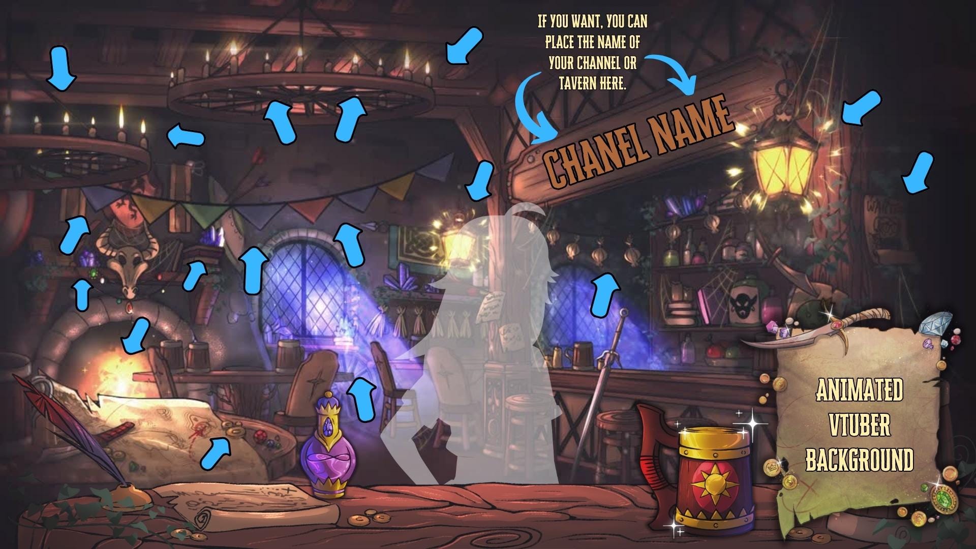 Animated Stream Overlay PRO Pack - Fantasy Medieval Tavern