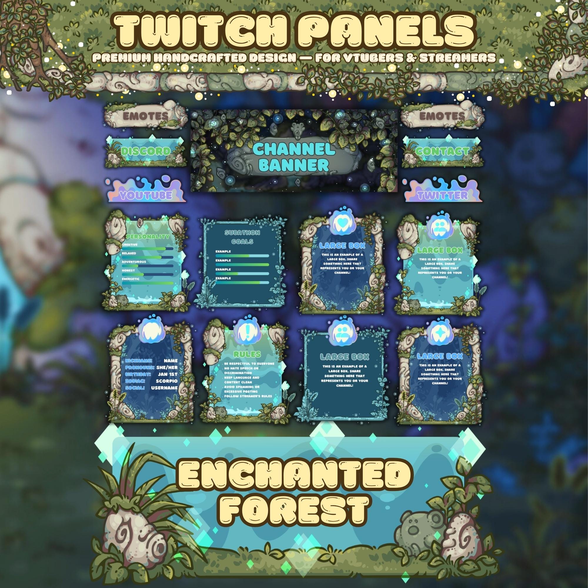 Twitch Panels & Banners – Enchanted Forest Theme | Custom Template