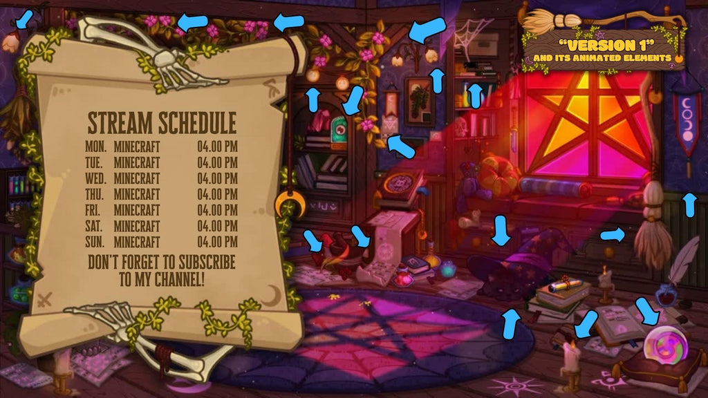 Animated Stream Schedule - Cozy Witch, 4 Customizable Templates