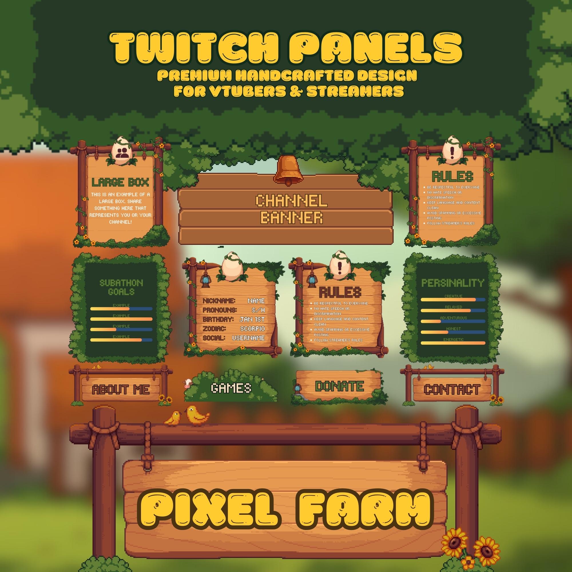 Twitch Panels & Banners –  Cozy Pixel Farm Theme | Custom Template