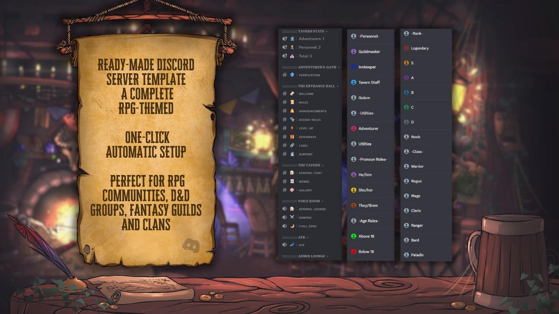 Medieval Fantasy Tavern Discord Server Template – Cute Gaming & Roleplay Setup