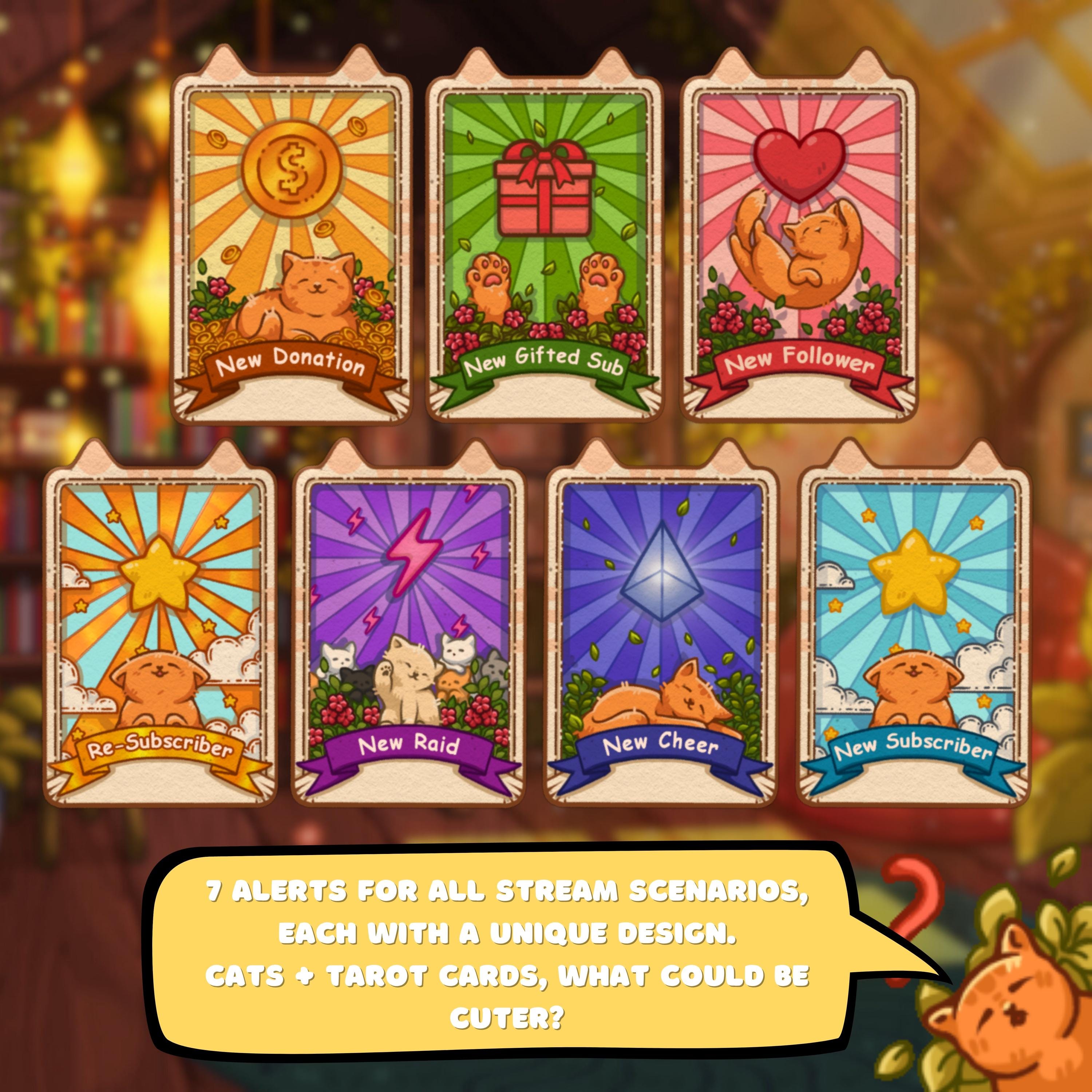 Animated Twitch Alerts Pack - Cozy Cats Tarot Cards