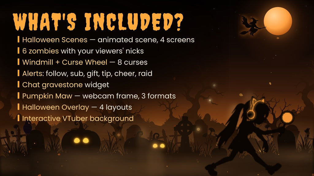 Interactive Halloween Stream Overlay — Zombies React to Chat, Curse Wheel, 4 Screens & Webcam Frame