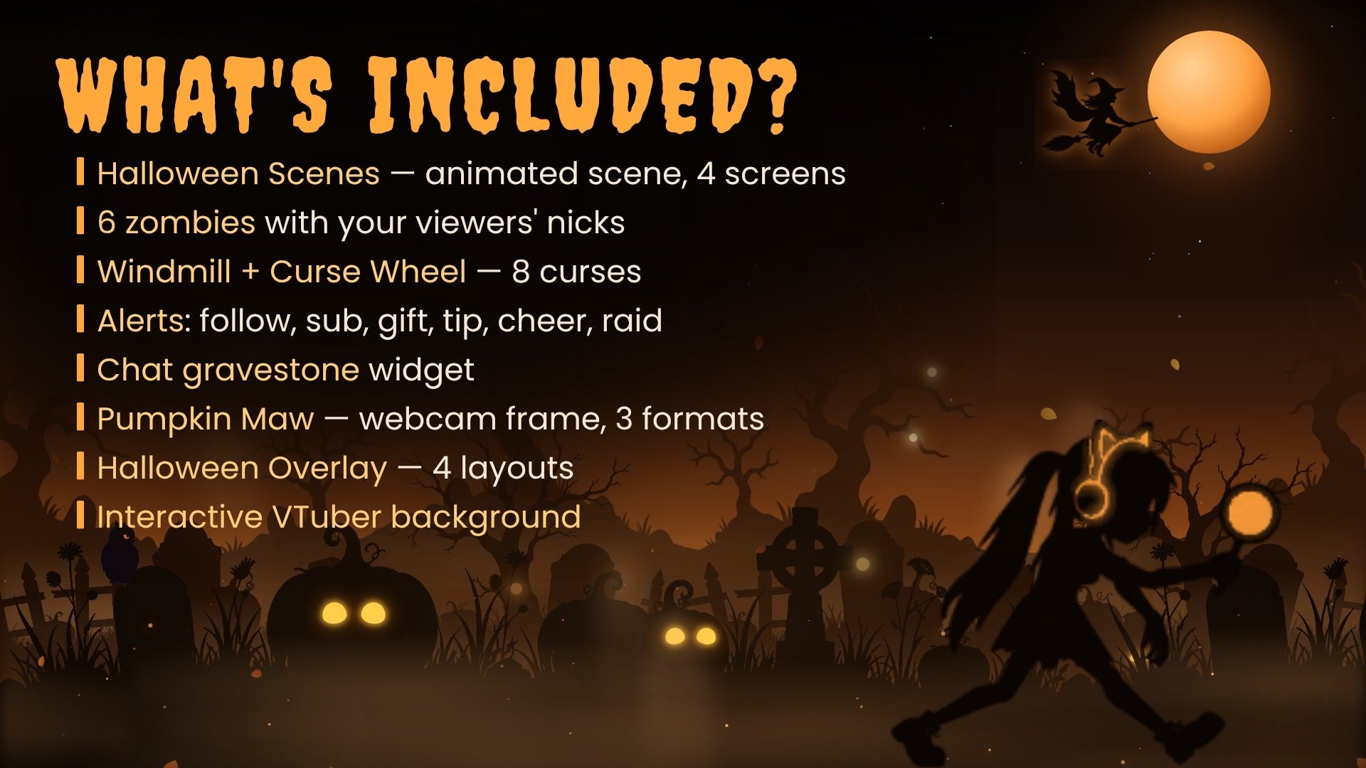 Interactive Halloween Stream Overlay — Zombies React to Chat, Curse Wheel, 4 Screens & Webcam Frame