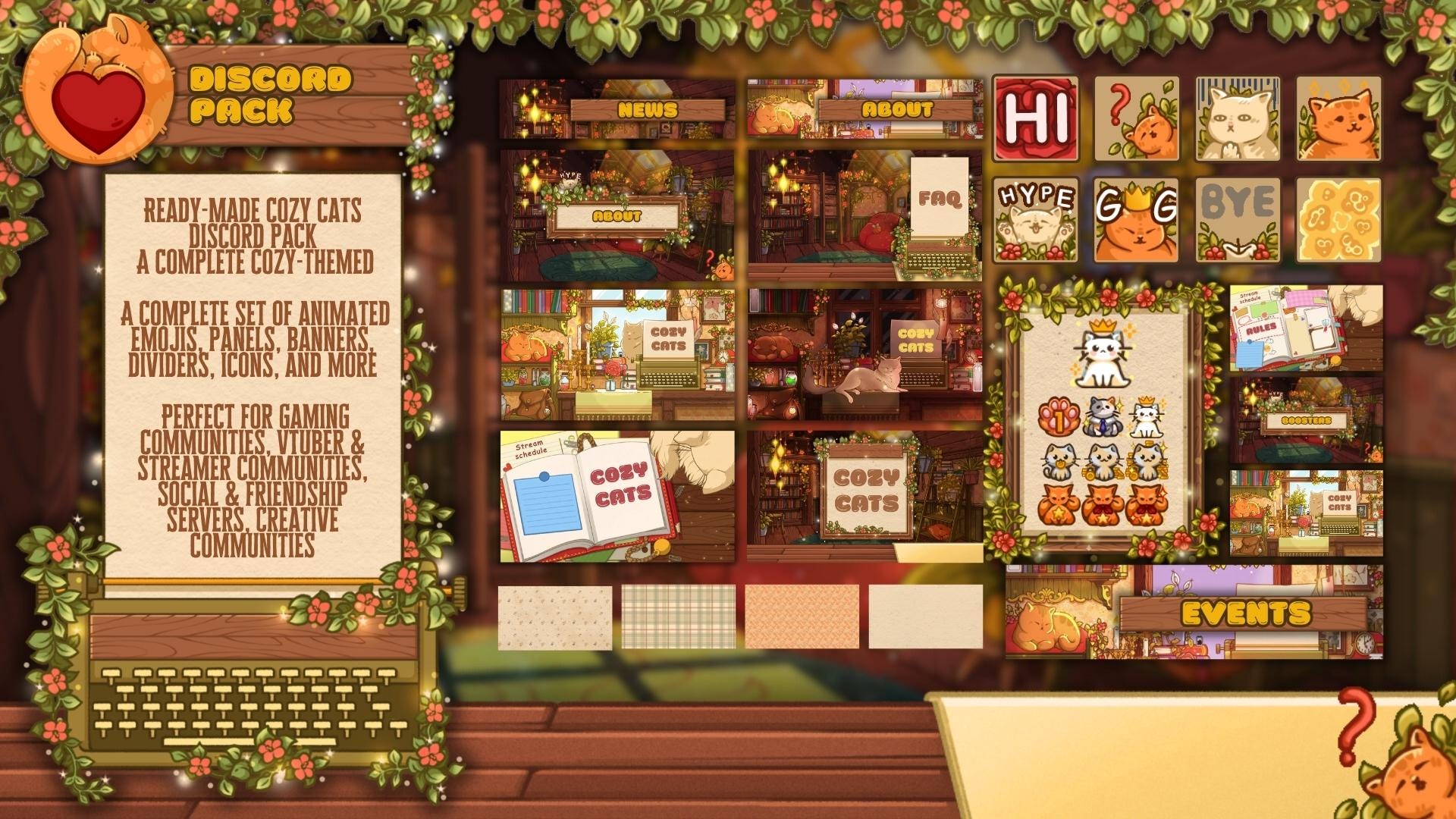 Discord Pack in Cozy Cats Theme: Animated Emotes, Banners, Dividers
