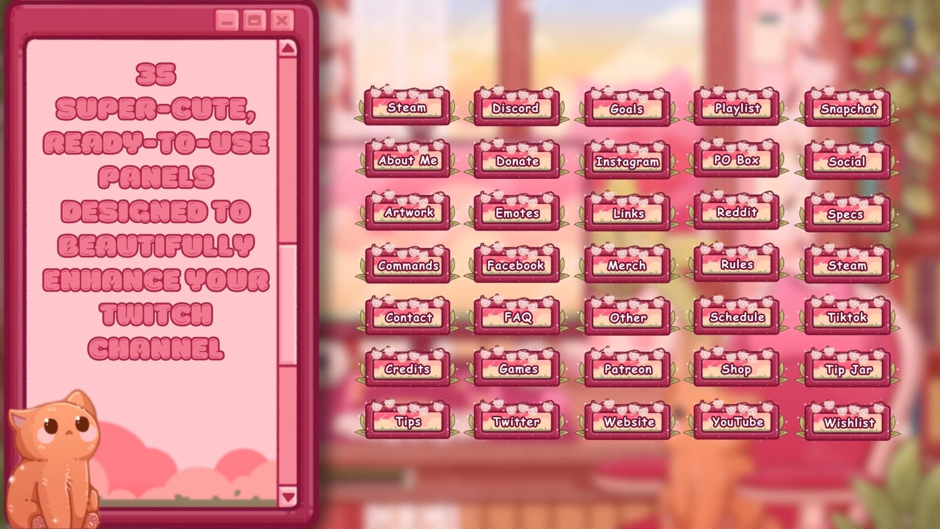 Animated Stream Overlay Boost Pack - Cozy Pink Lofi Theme