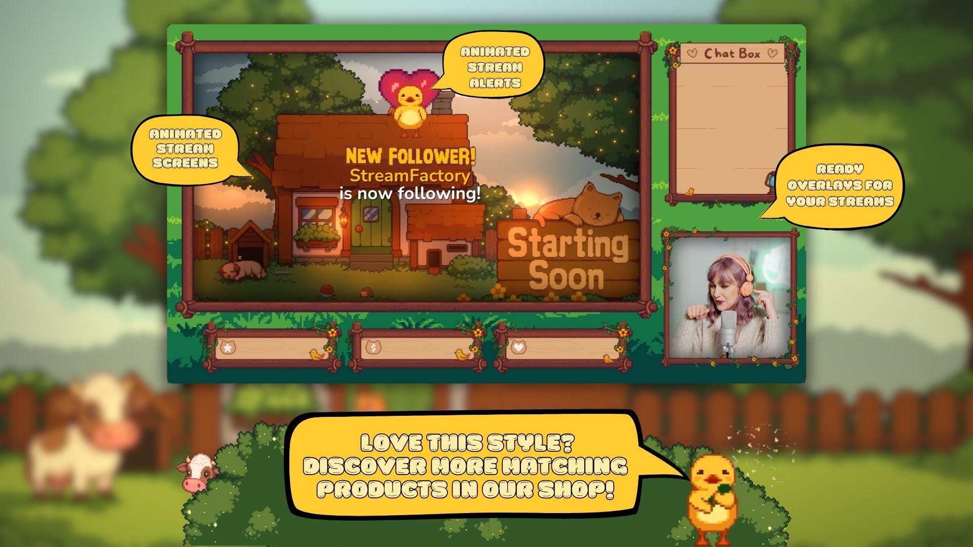 Animated Stream Schedule: Cozy Pixel Farm, Customizable Templates