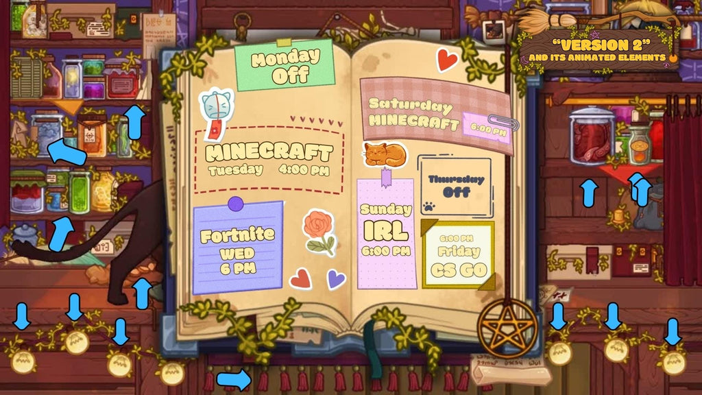 Animated Stream Schedule - Cozy Witch, 4 Customizable Templates