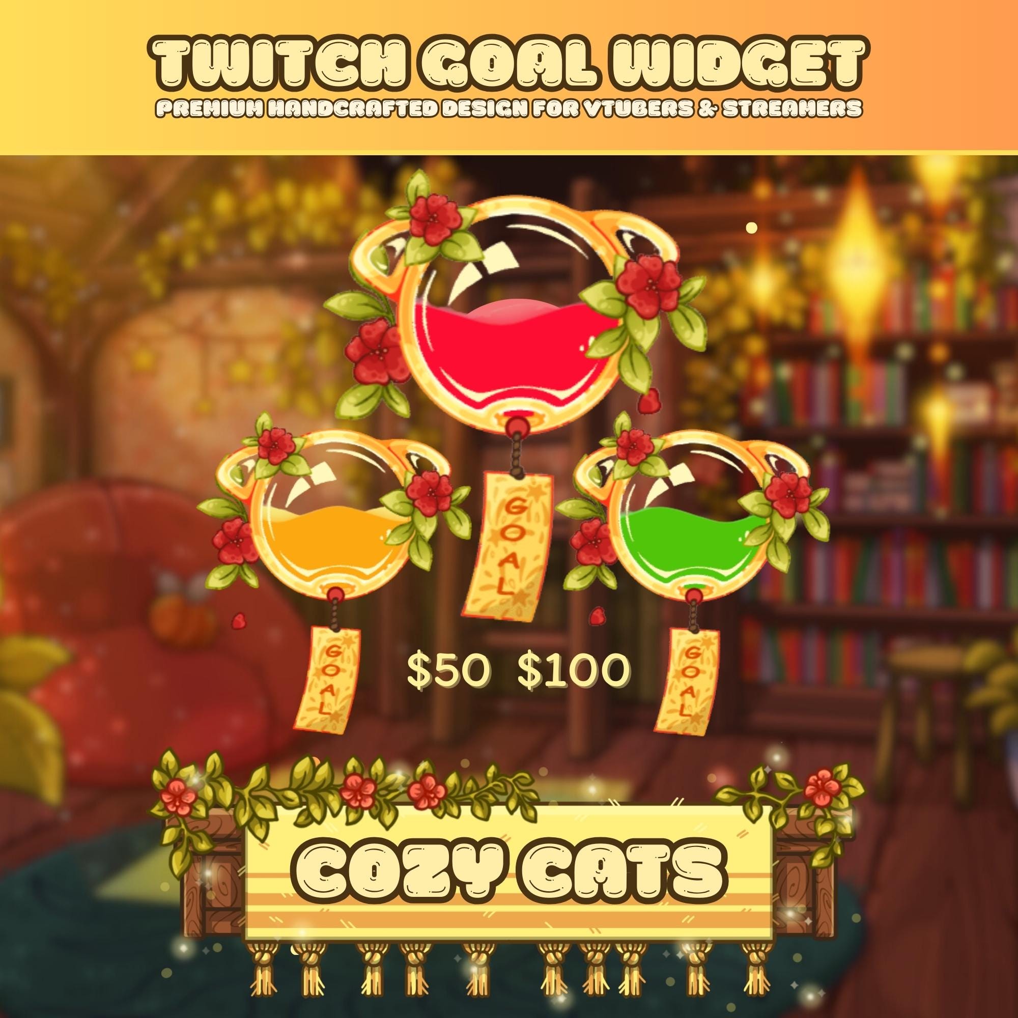 Animated Twitch Goal Widget in Cozy Cats Style