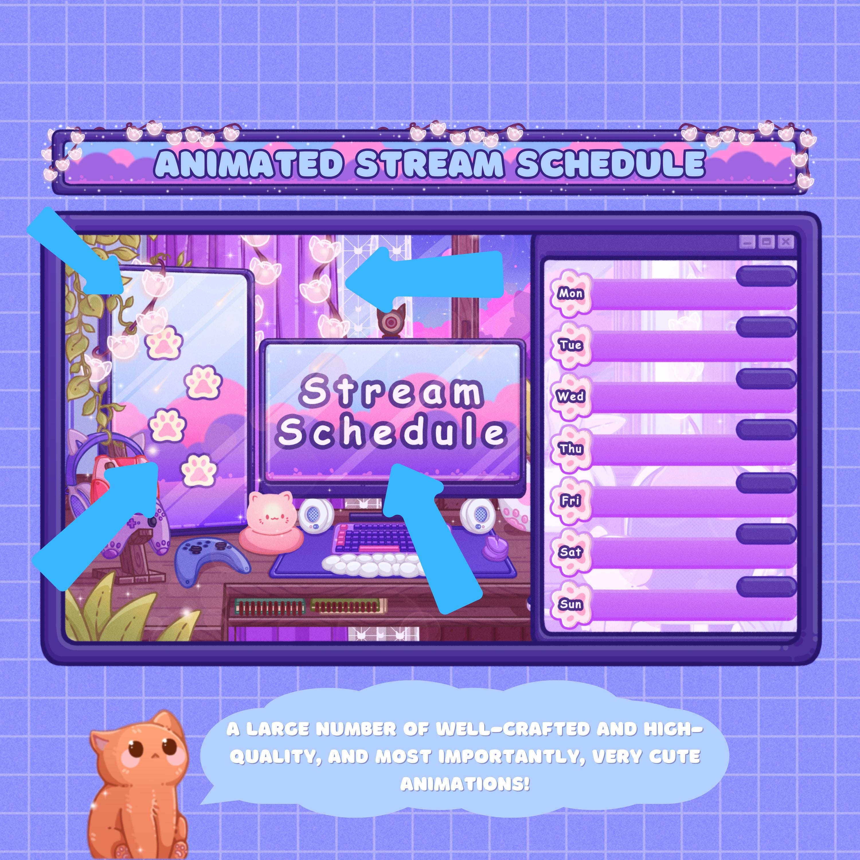 Animated Stream Schedule: Purple Lofi, Customizable Templates