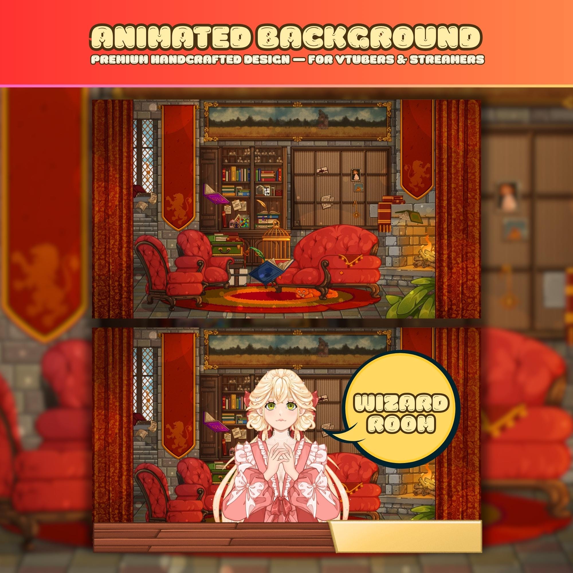 Animated background - Wizard Room, For VTubers & Streamers