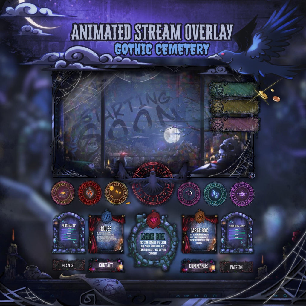 Dark Gothic Cemetery Animated Stream Overlay Pack | Twitch & VTuber | OBS Overlay