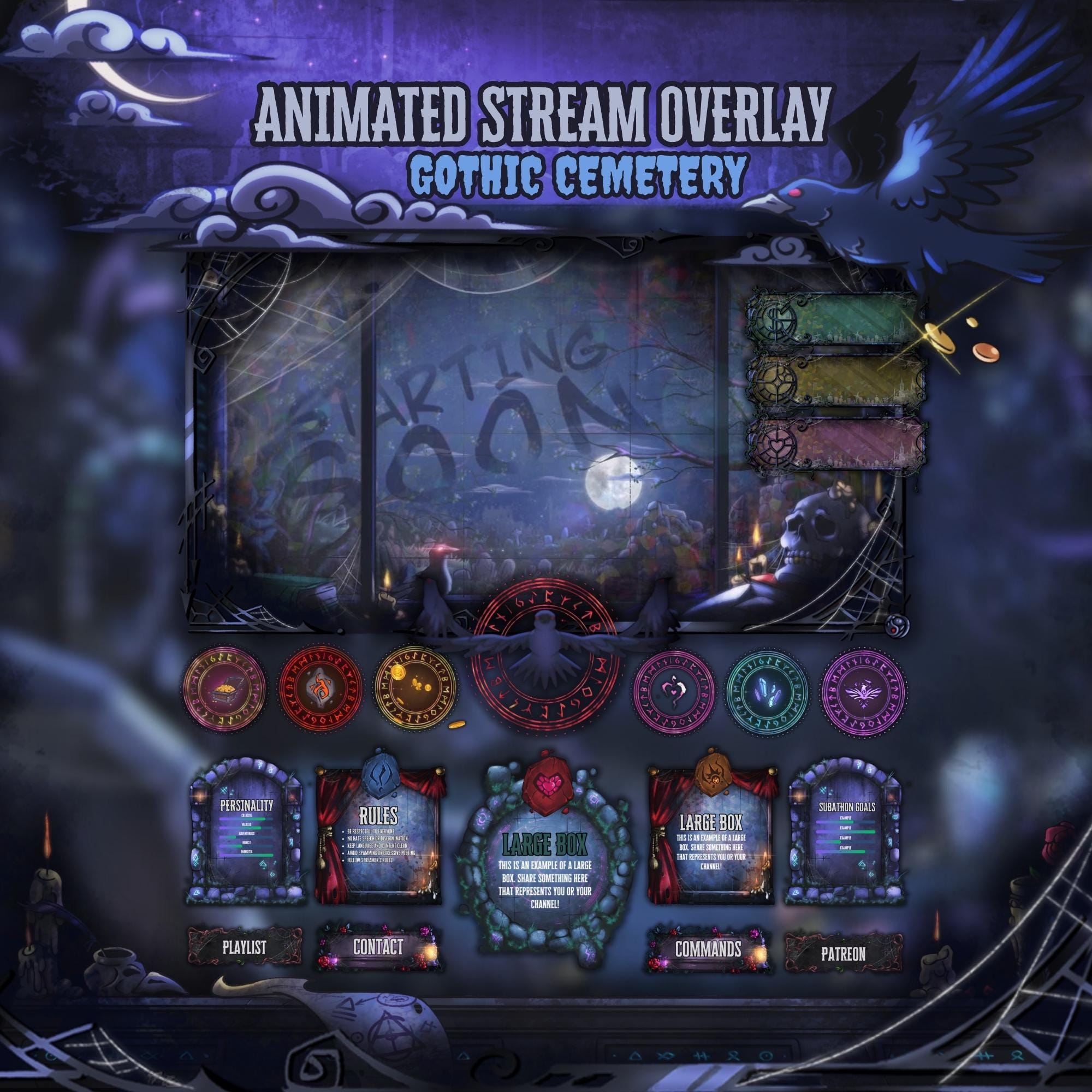 Dark Gothic Cemetery Animated Stream Overlay Pack | Twitch & VTuber | OBS Overlay