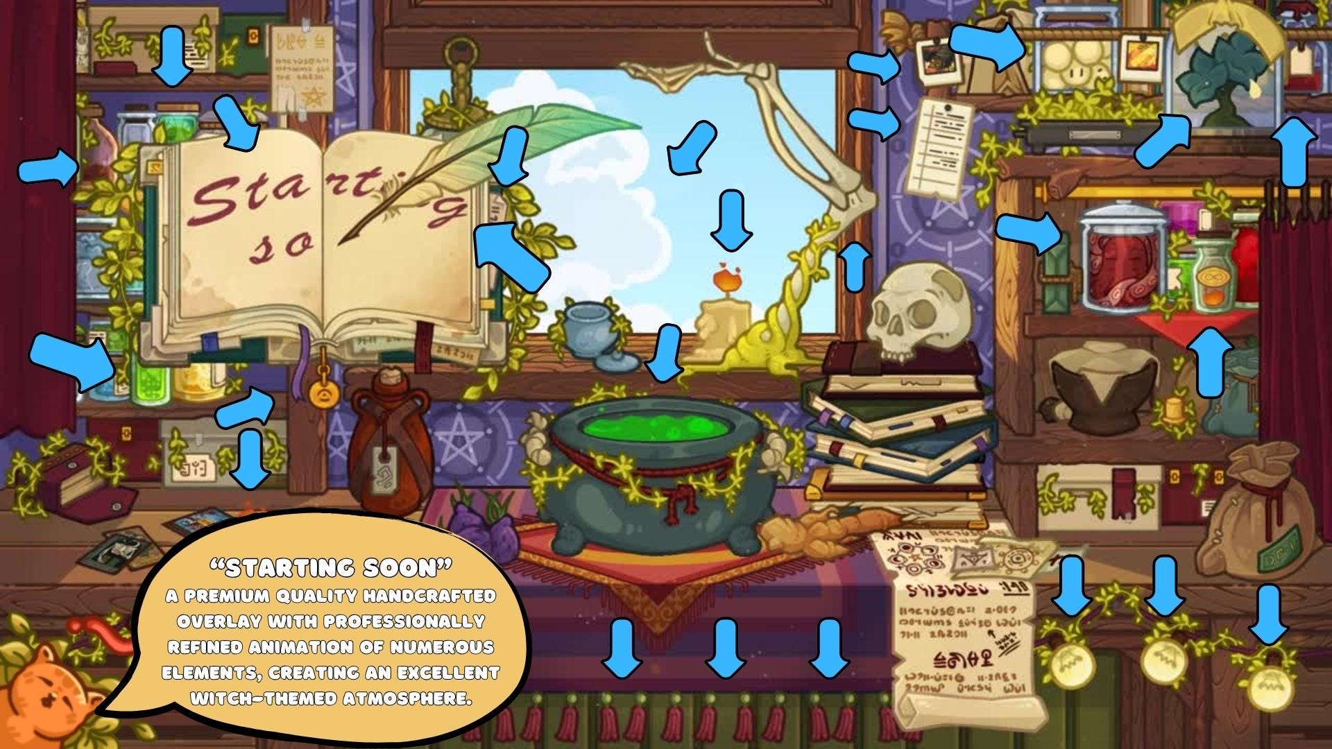 Animated Stream Screens in Cozy Witch Room Theme