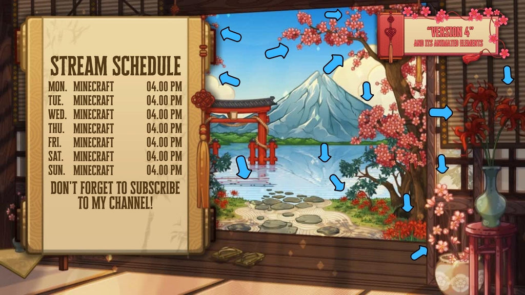 Animated Stream Schedule in Japanese Sakura Theme, Customizable Templates