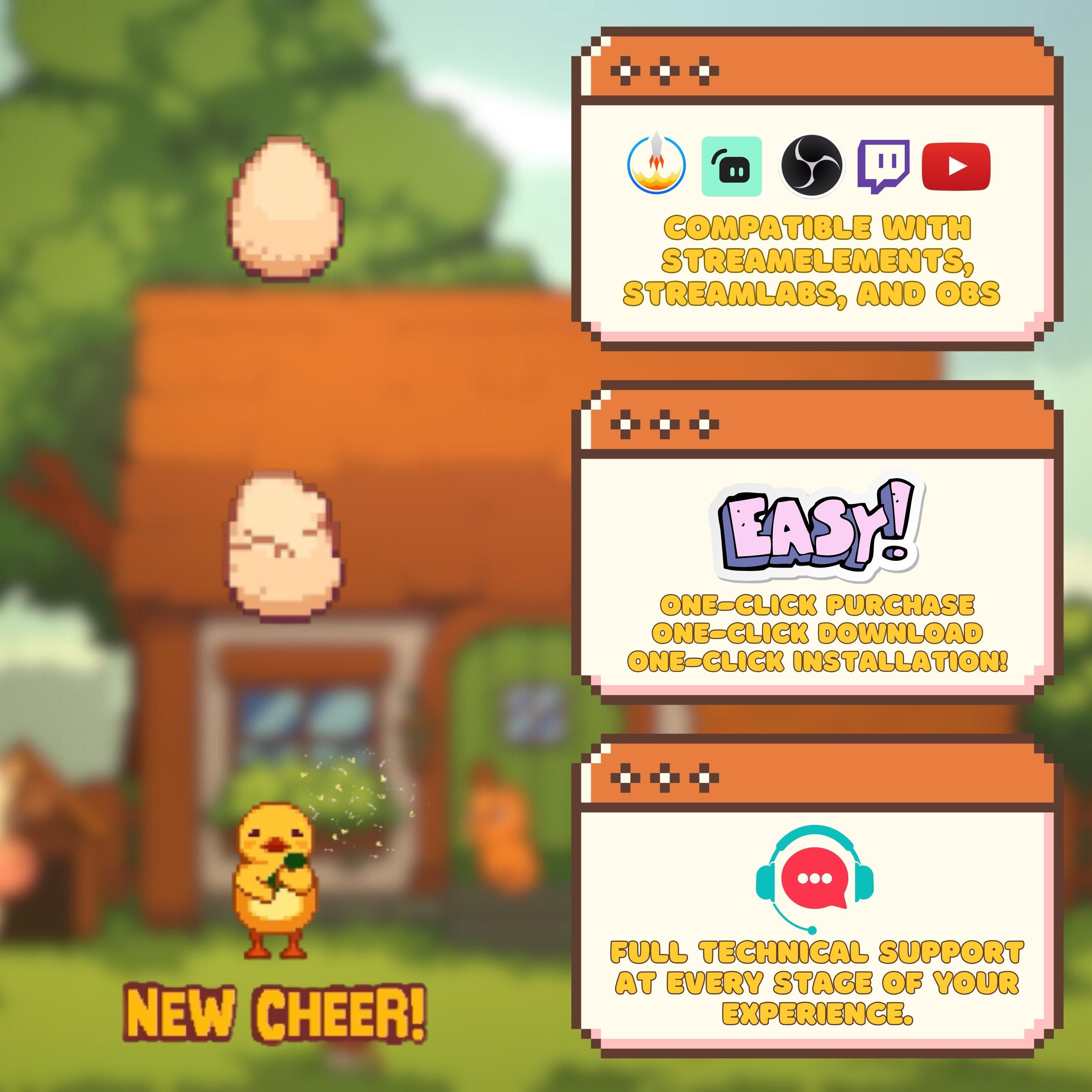 Animated Stream Alerts Pack in Cozy Pixel Farm Theme
