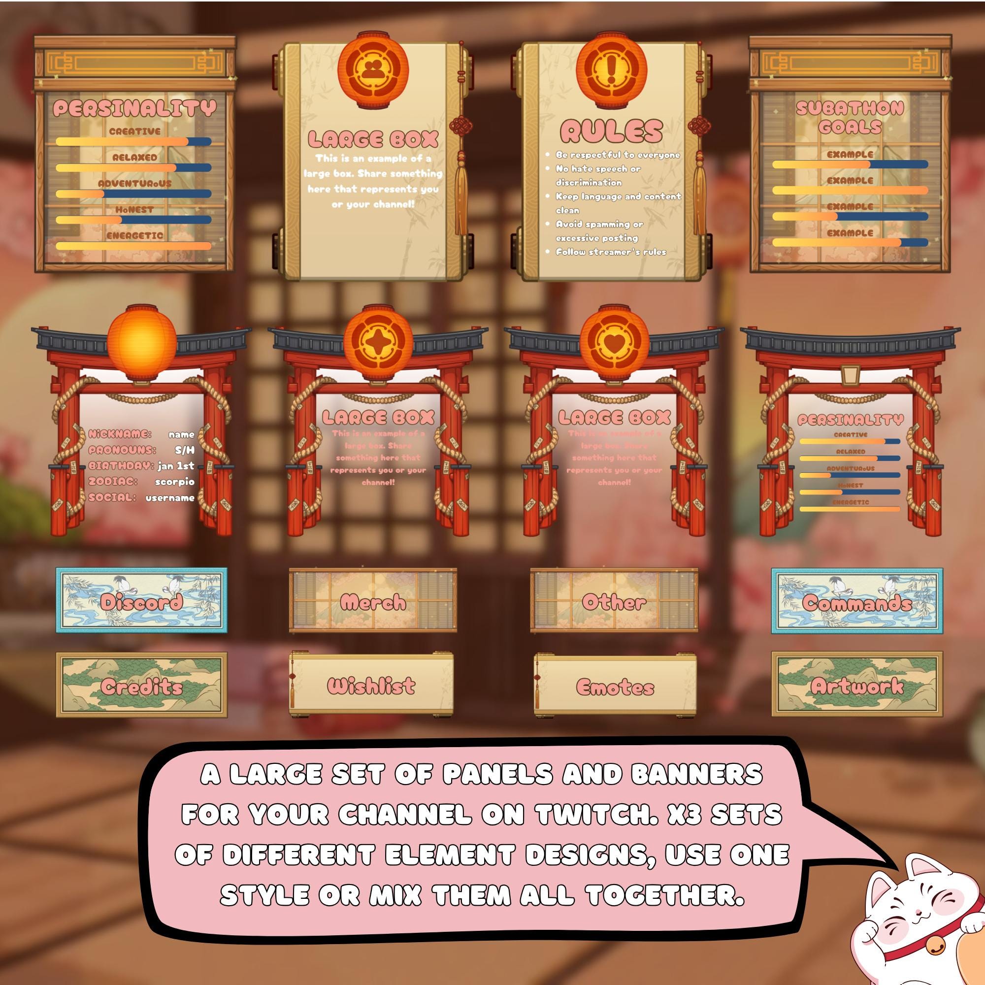 Twitch Panels Pack - Pink Japanese Sakura