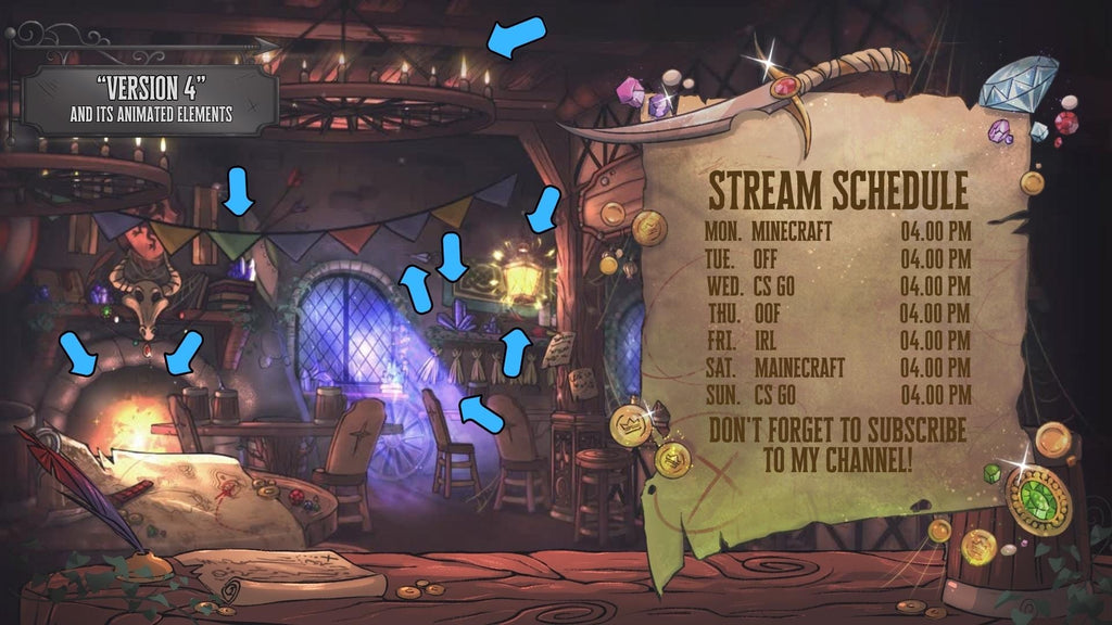 Animated Stream Schedule in Fantasy Tavern Theme, Customizable Templates