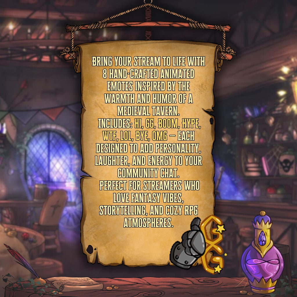 Animated Twitch & Discord Emotes in Mediavel Fantasy Tavern Theme