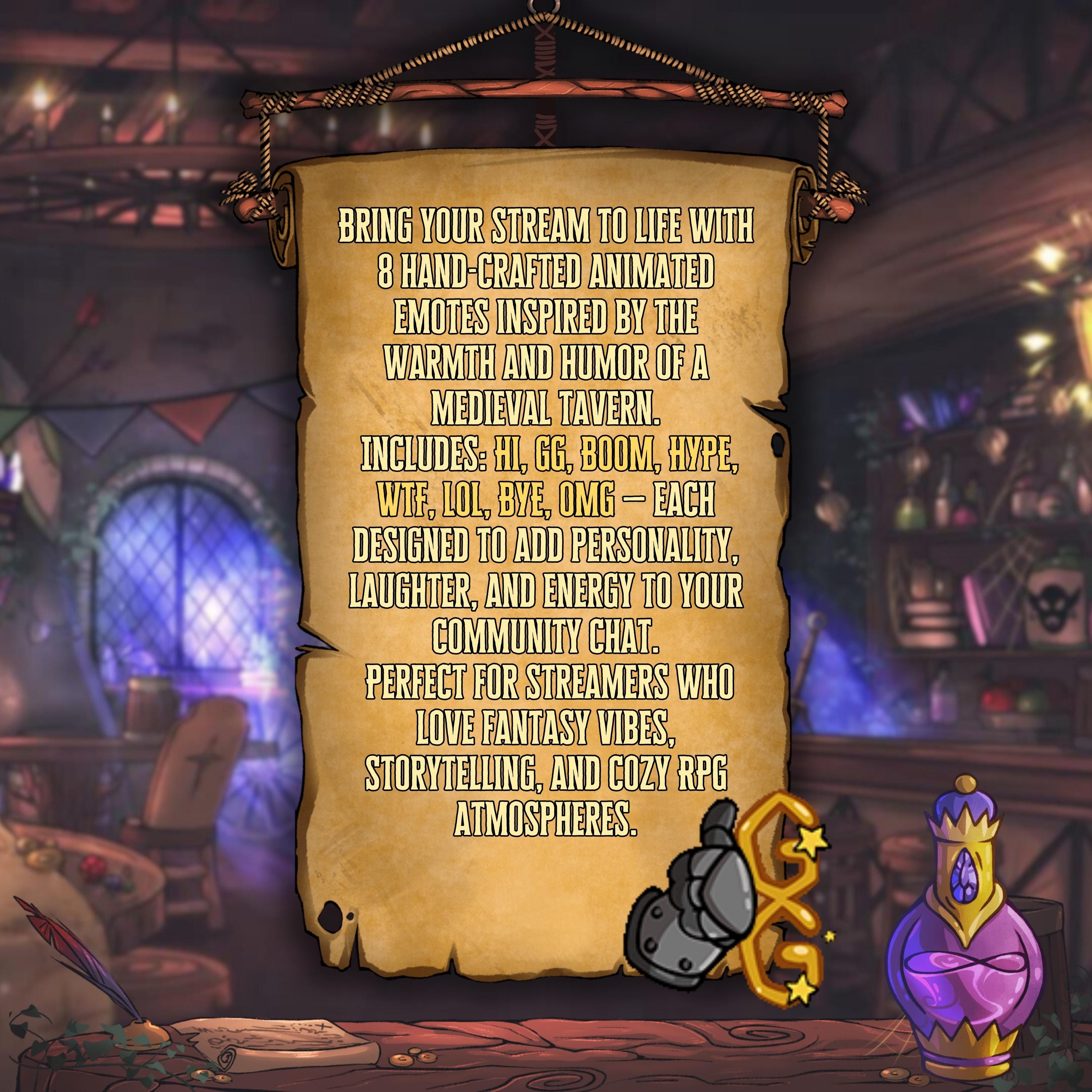 Animated Twitch & Discord Emotes in Mediavel Fantasy Tavern Theme